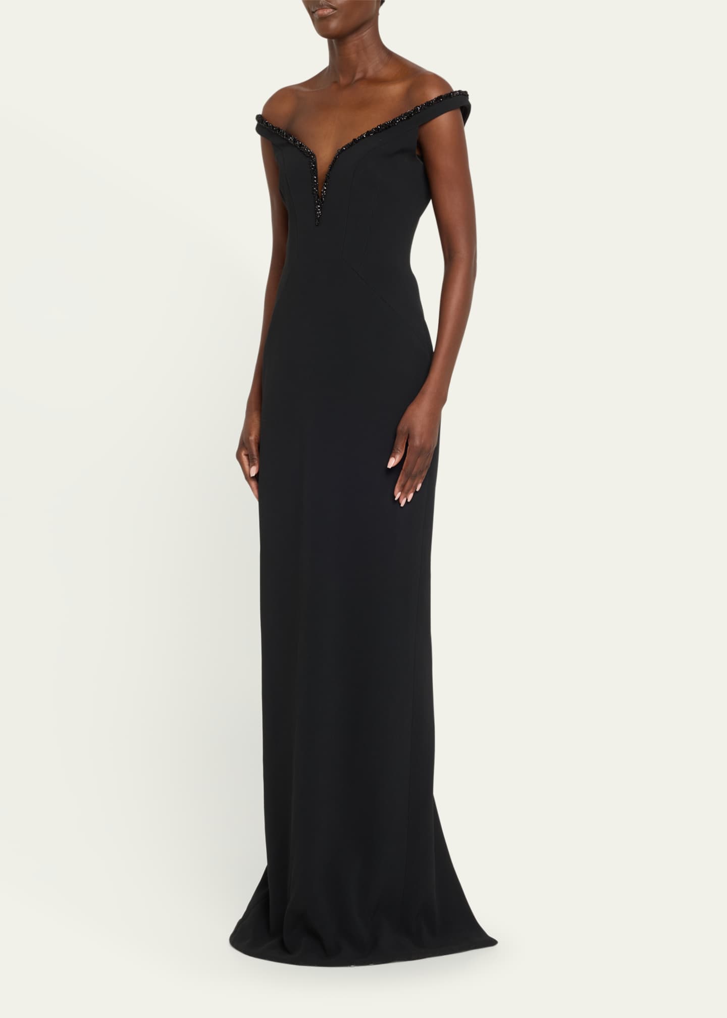 Pamella Roland Crystal Off-The-Shoulder Crepe Gown Image 4 of 5