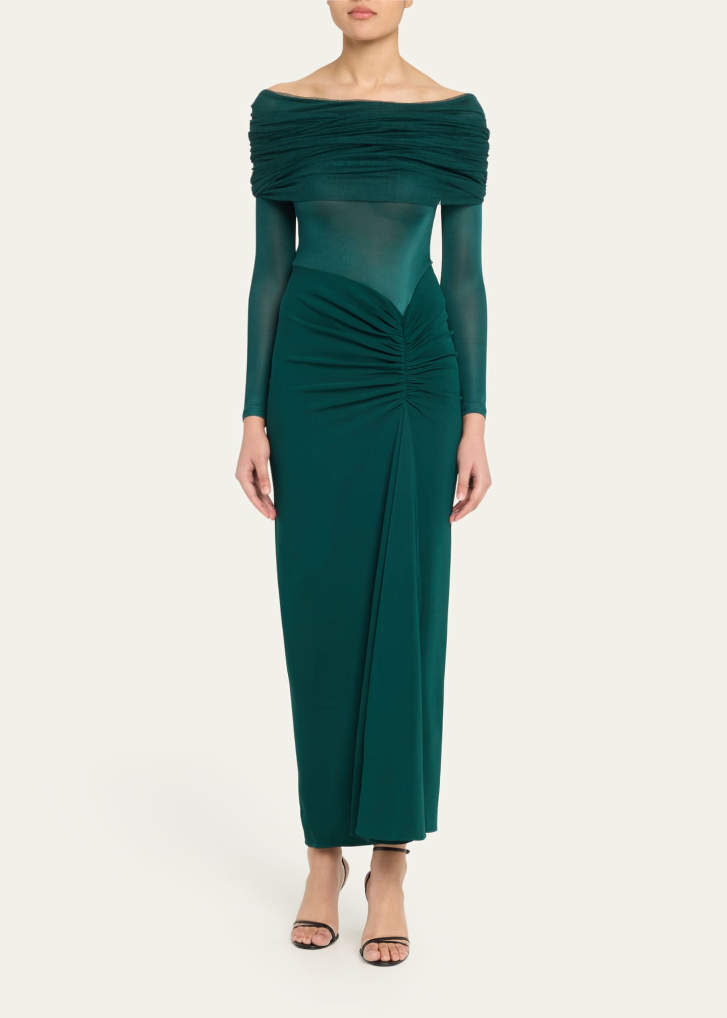 Christopher Esber Sonora Veiled Ruched Off-Shoulder Dress Image 2 of 5