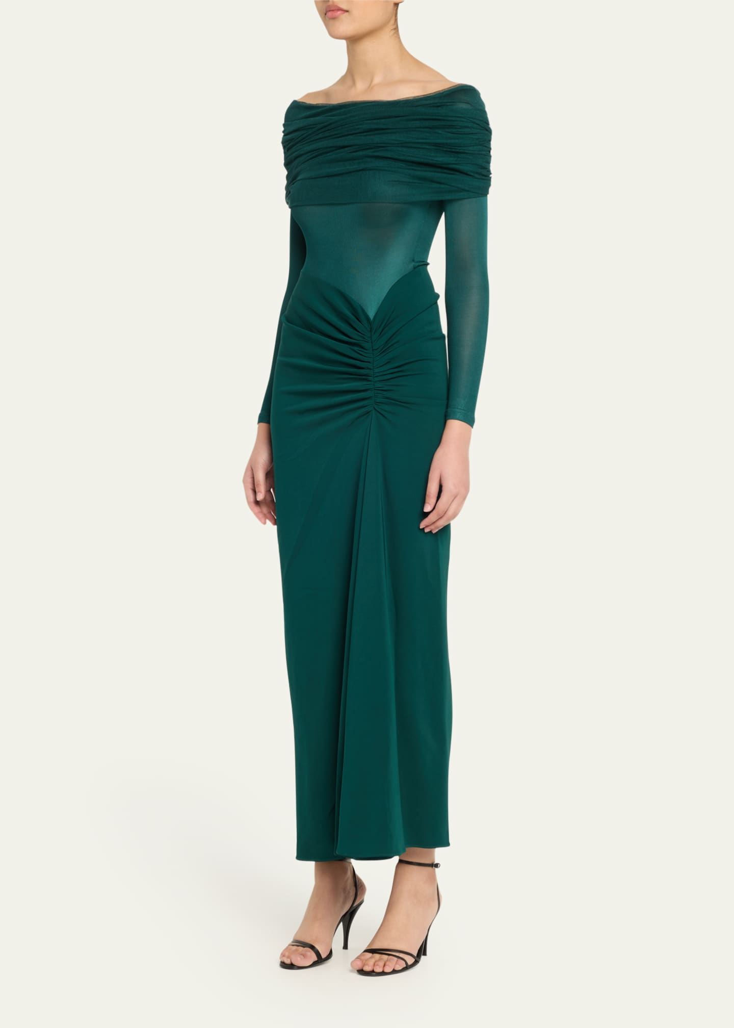 Christopher Esber Sonora Veiled Ruched Off-Shoulder Dress Image 4 of 5