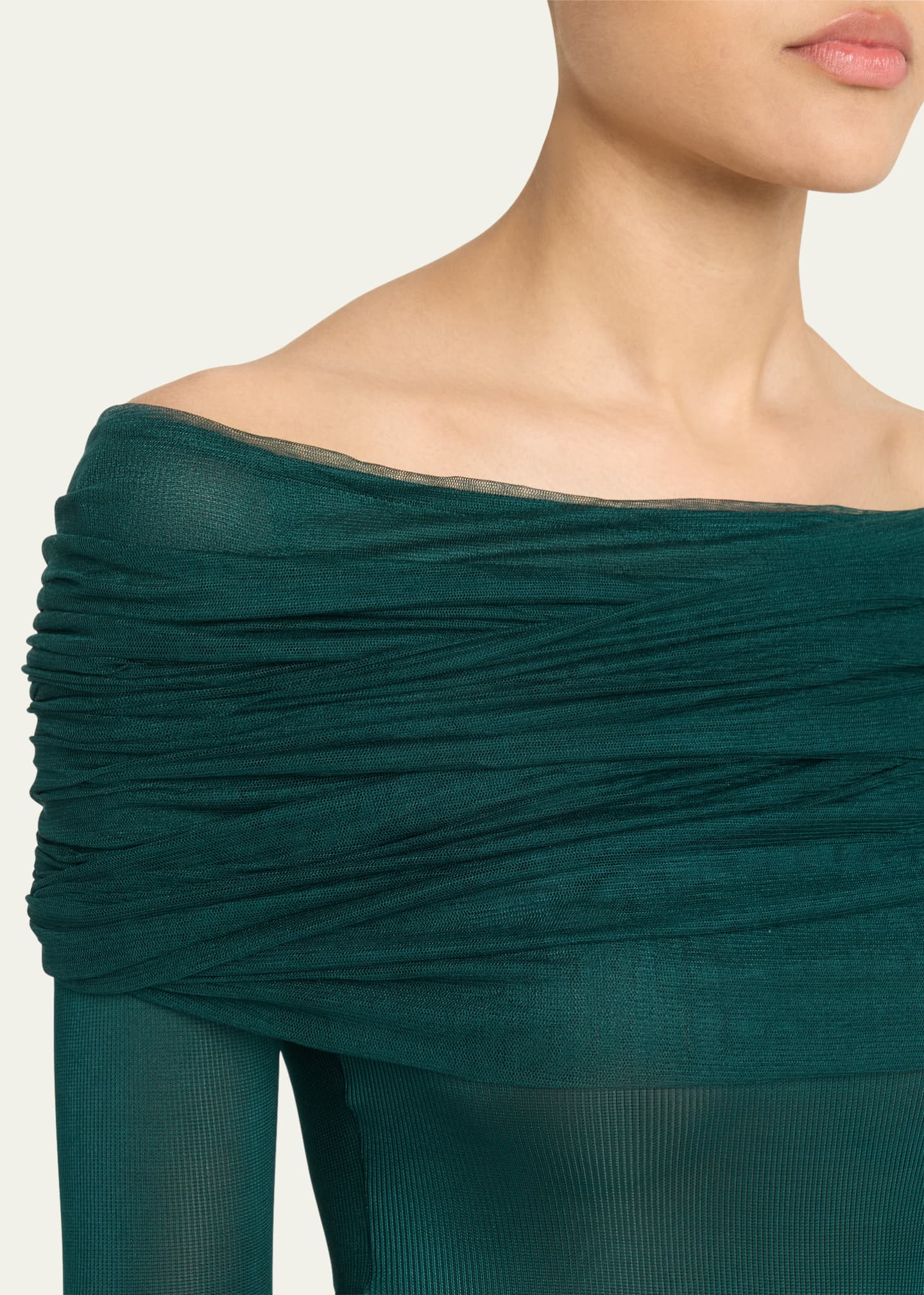 Christopher Esber Sonora Veiled Ruched Off-Shoulder Dress Image 5 of 5