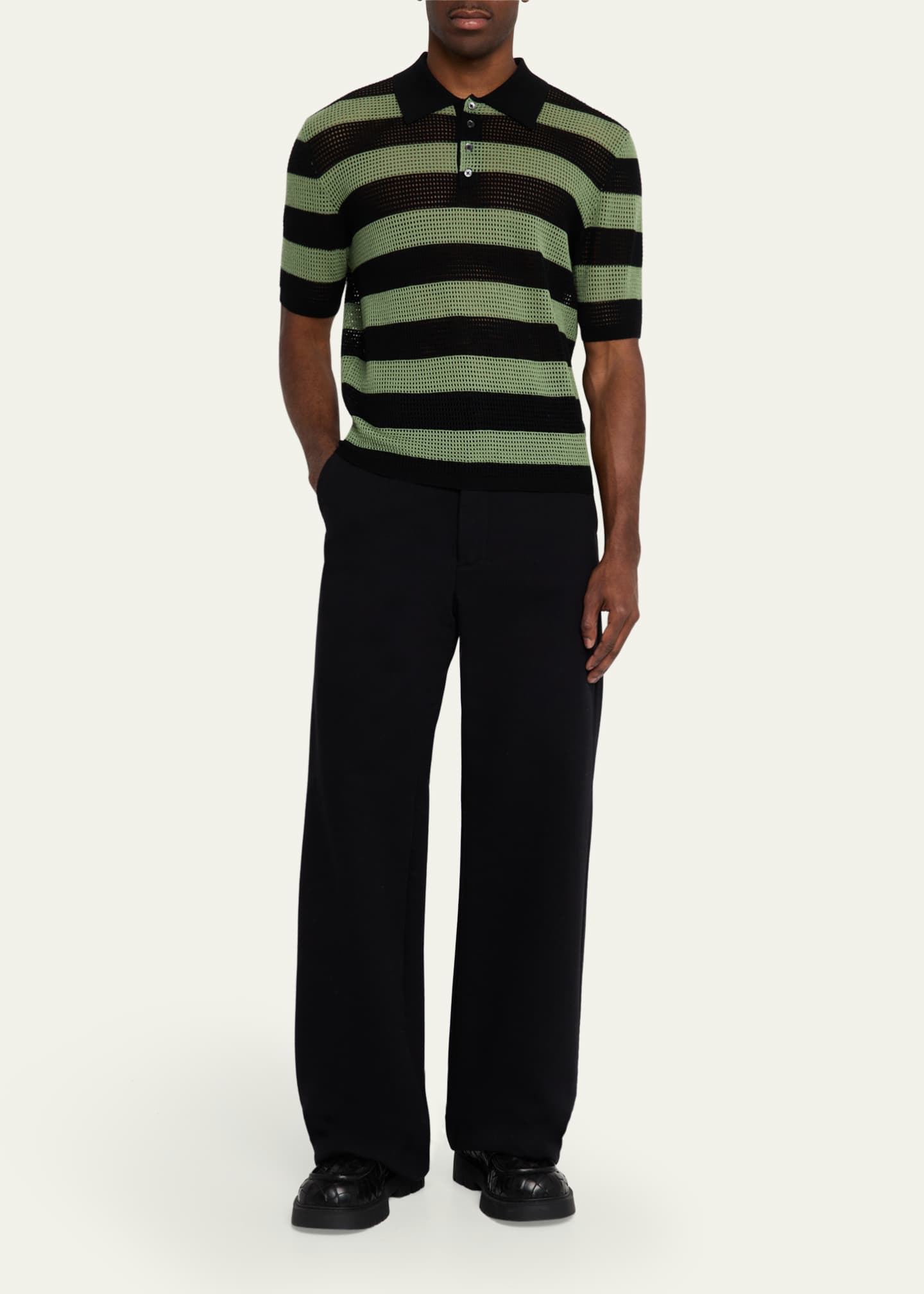 ZANKOV Men's Mesh Block Stripe Polo Shirt Image 2 of 5