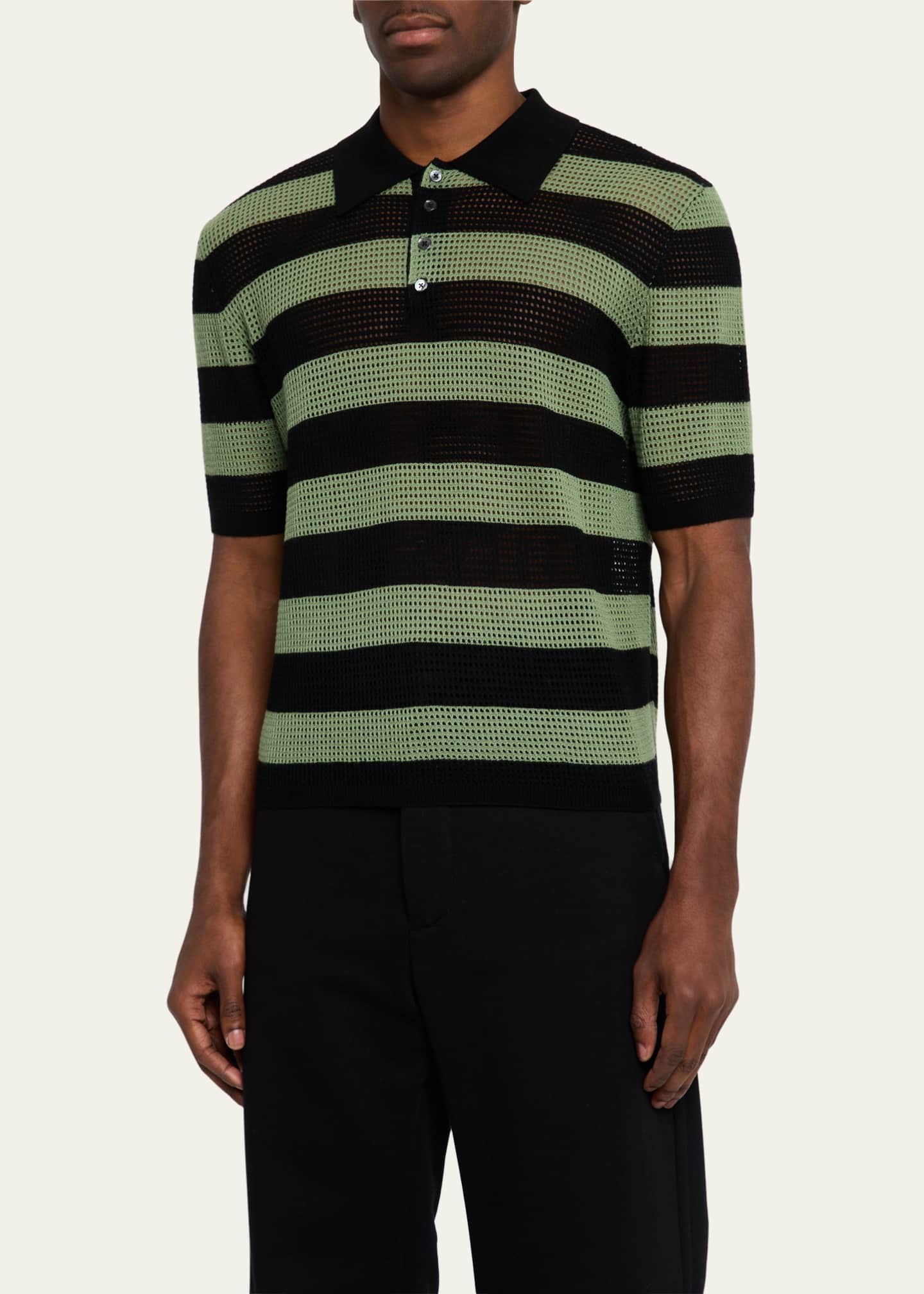 ZANKOV Men's Mesh Block Stripe Polo Shirt Image 4 of 5