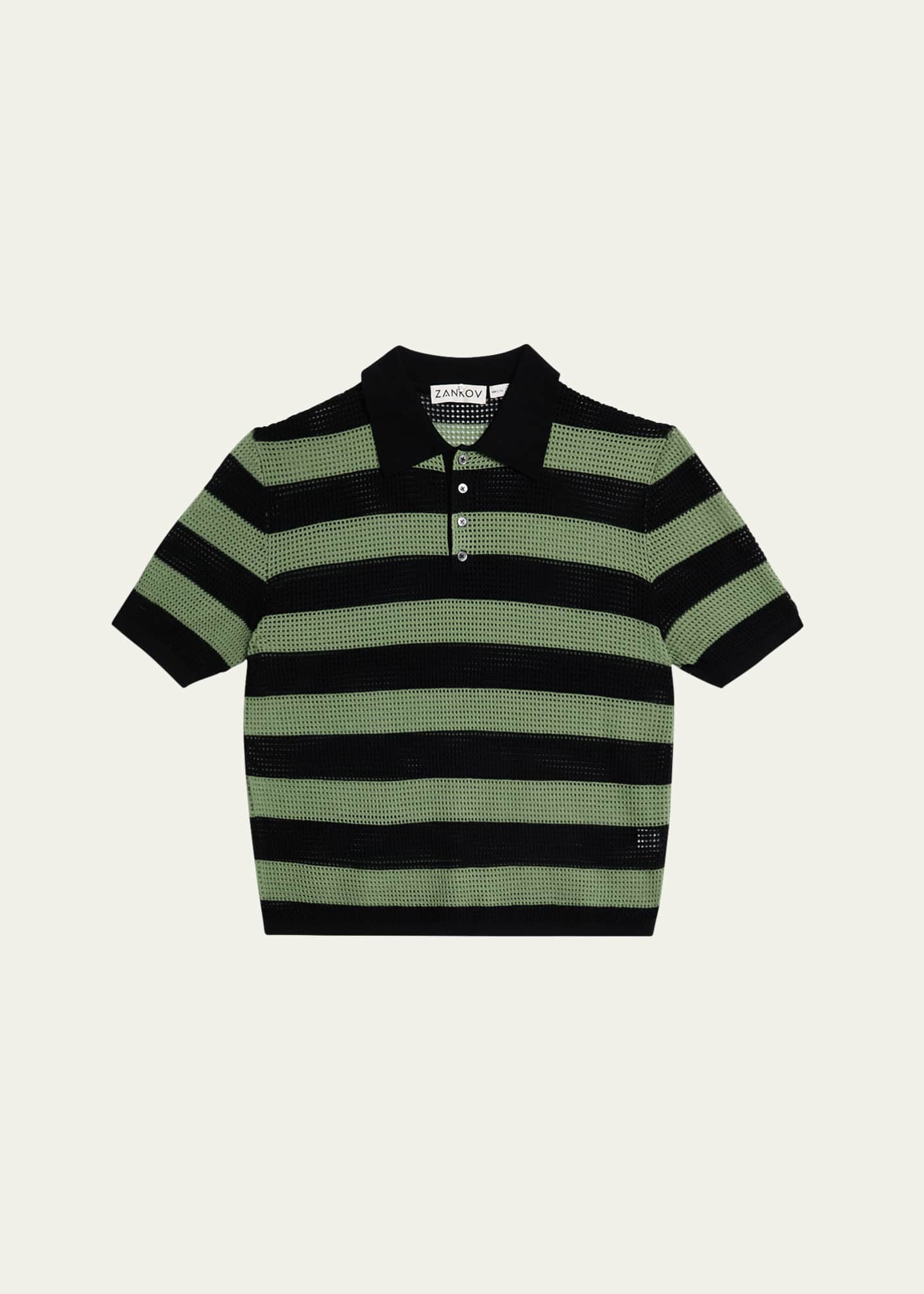 ZANKOV Men's Mesh Block Stripe Polo Shirt Image 1 of 5