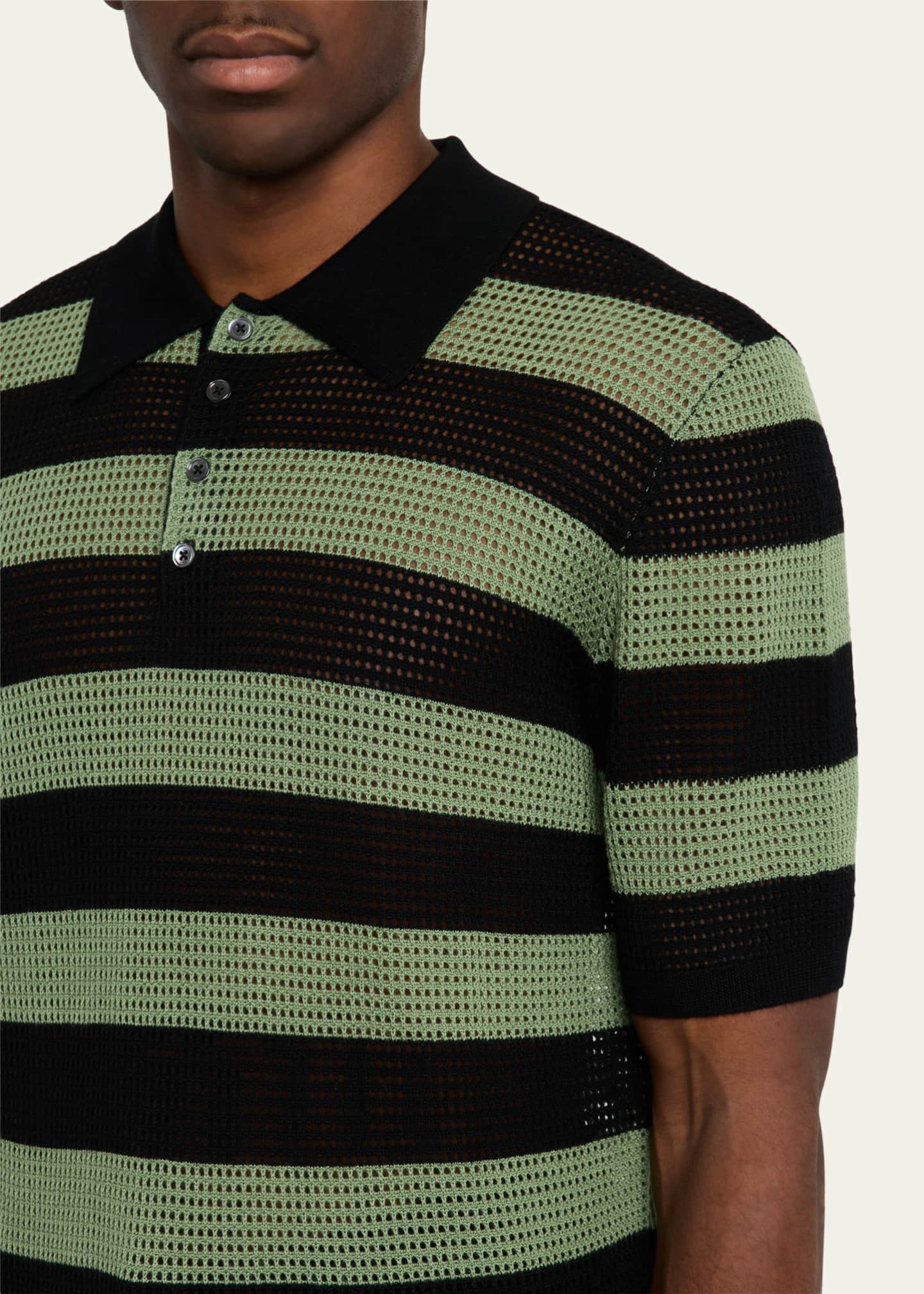 ZANKOV Men's Mesh Block Stripe Polo Shirt Image 5 of 5