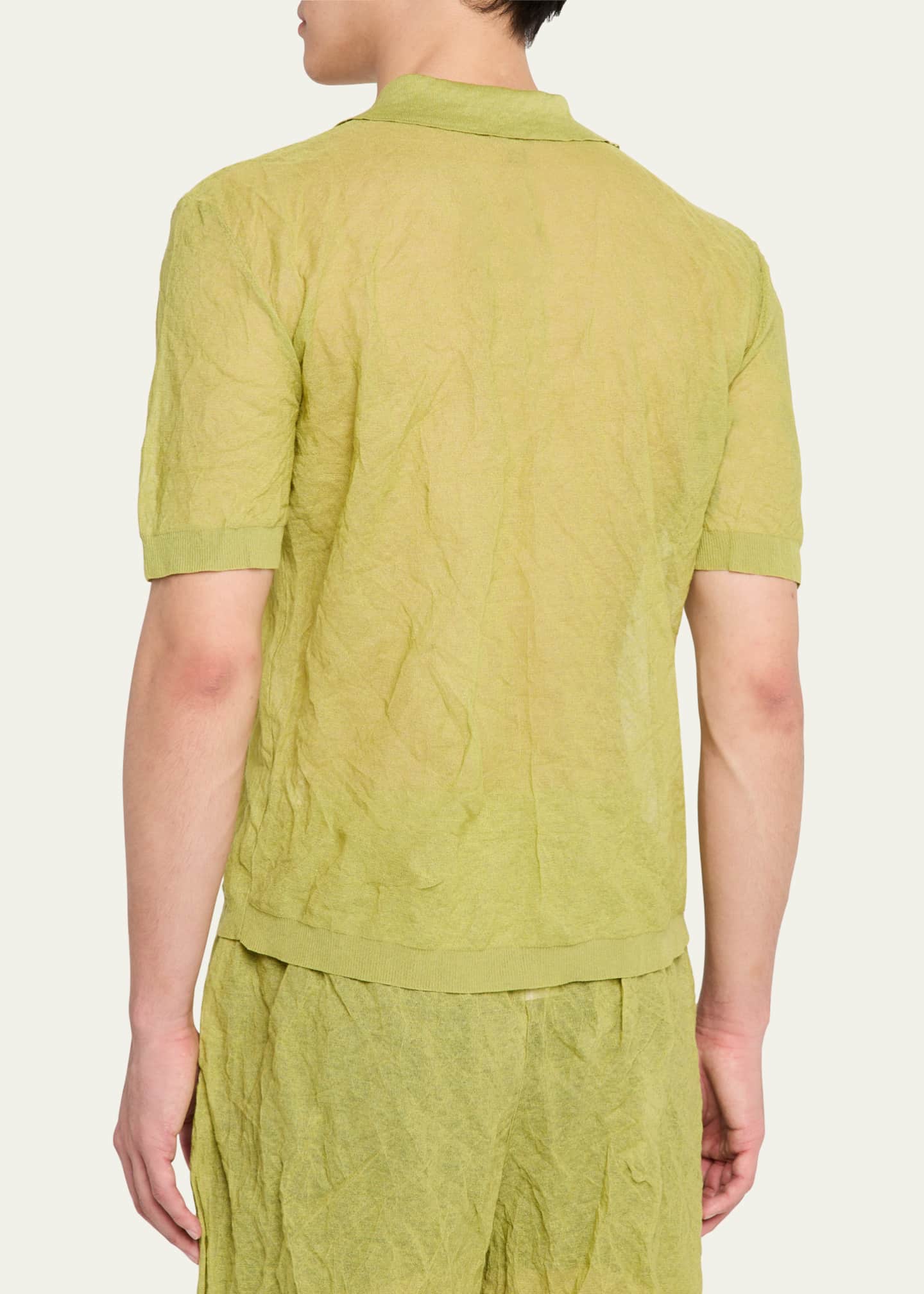 ZANKOV Men's Origami Crinkled Polo Shirt Image 3 of 5