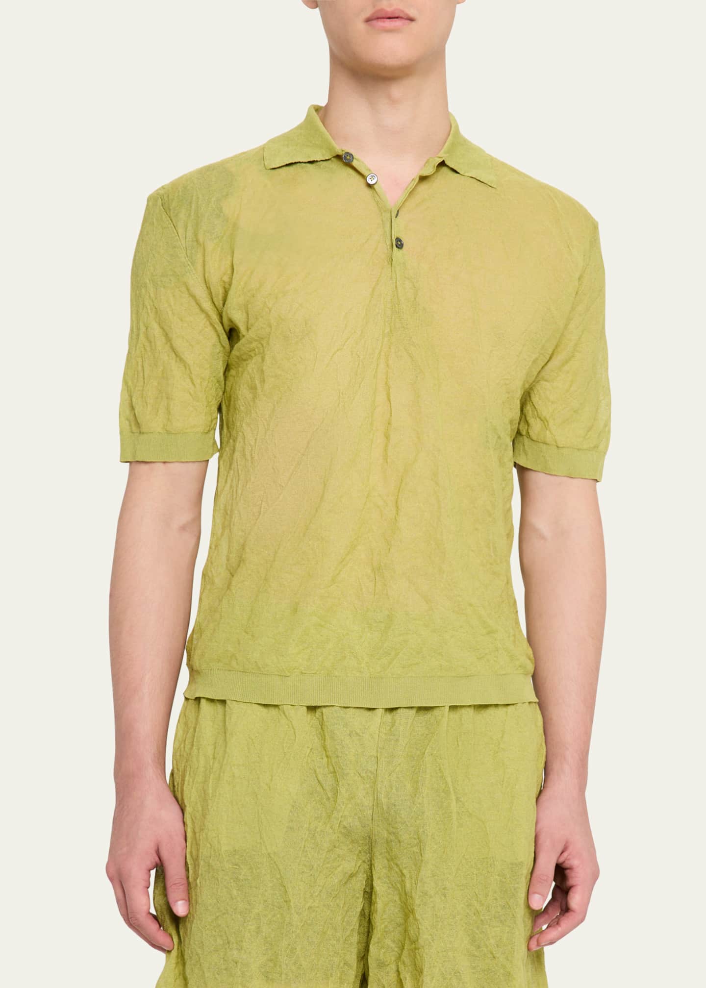 ZANKOV Men's Origami Crinkled Polo Shirt Image 4 of 5