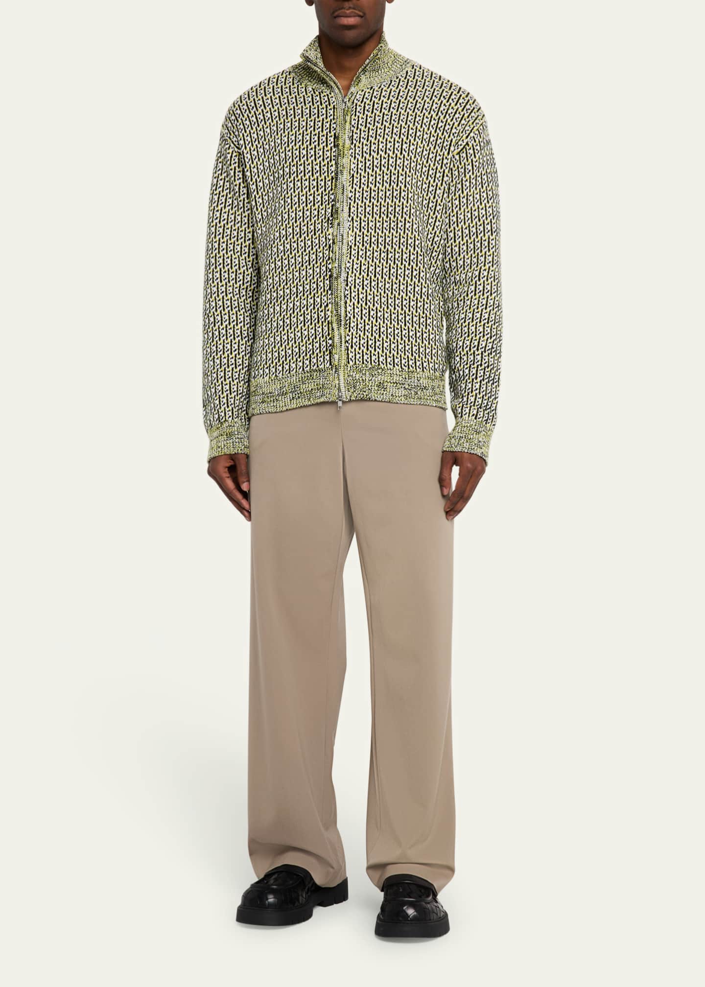 ZANKOV Men's Jacquard Knit Zip Blouson Jacket Image 2 of 5