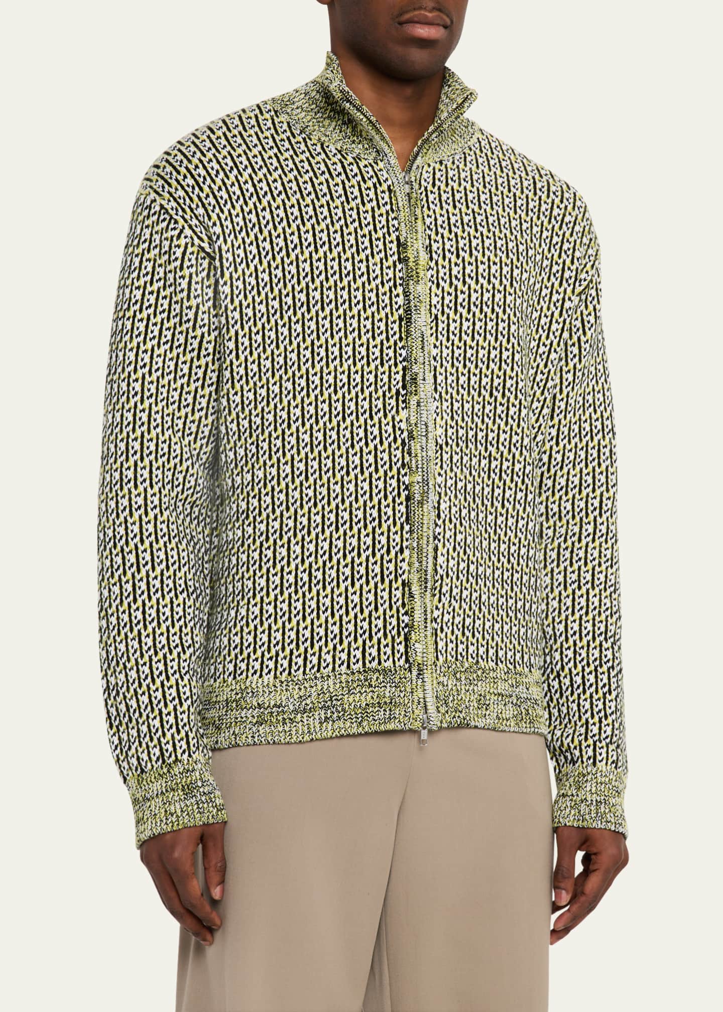ZANKOV Men's Jacquard Knit Zip Blouson Jacket Image 4 of 5