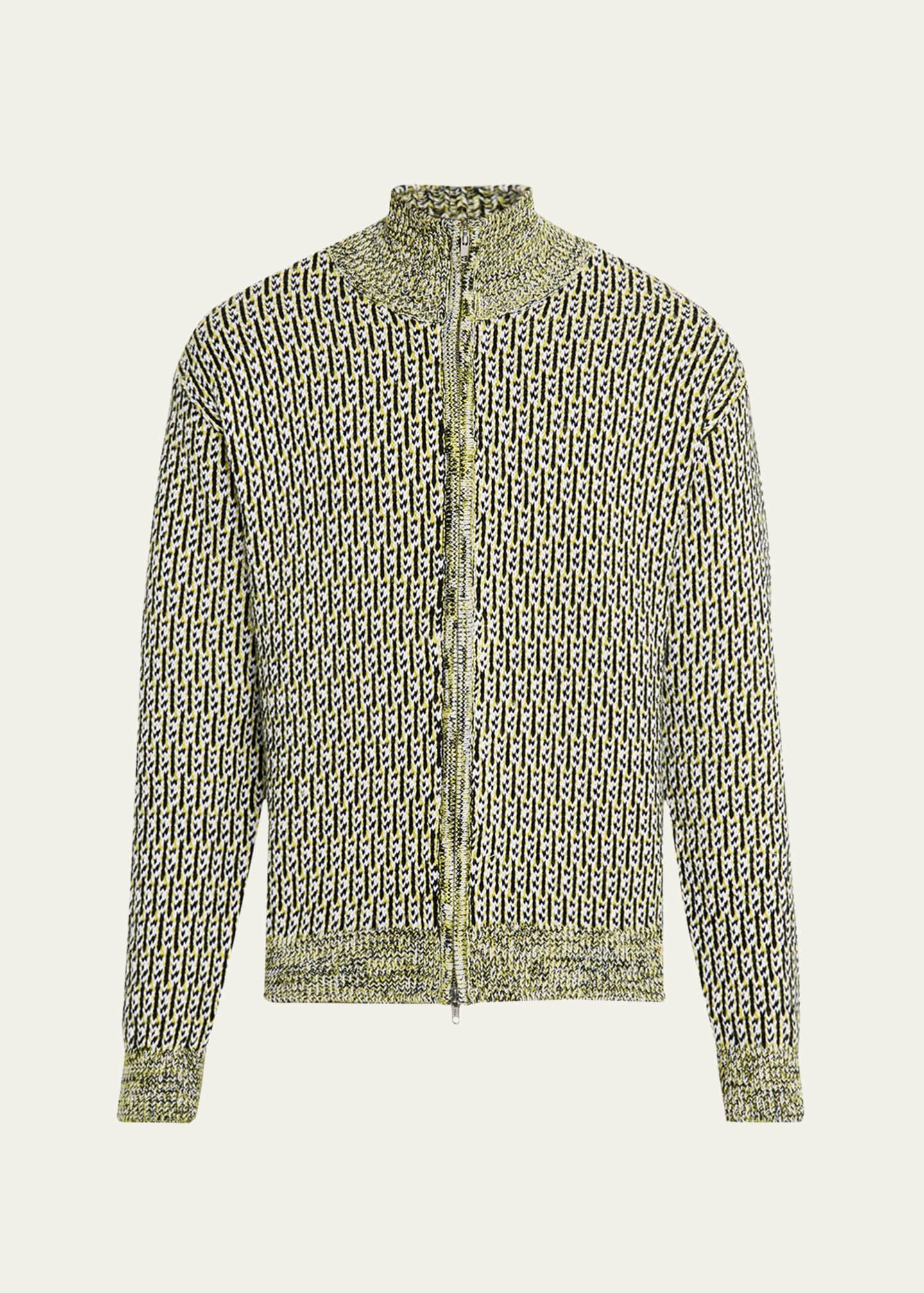 ZANKOV Men's Jacquard Knit Zip Blouson Jacket Image 1 of 5