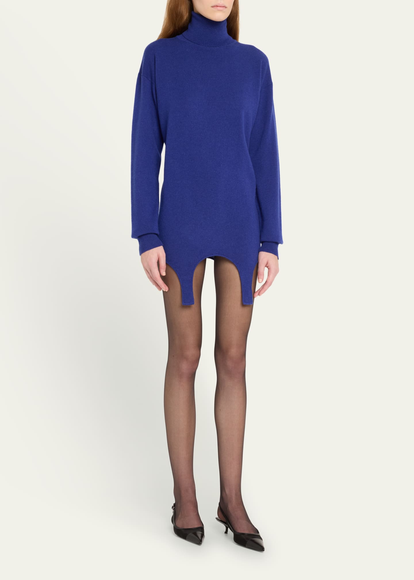 Saint Laurent High-Neck Cashmere Mini Dress with Garter Attachment Image 4 of 5