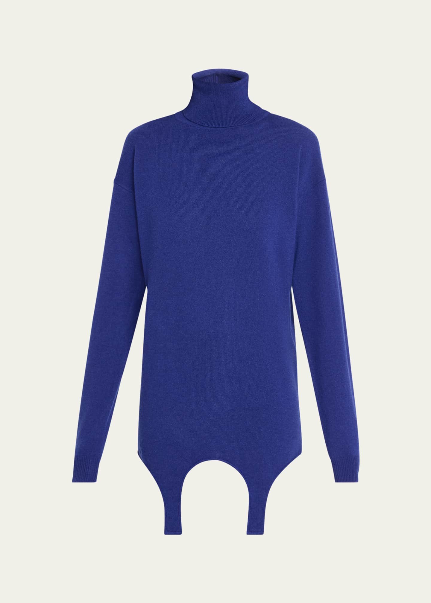 Saint Laurent High-Neck Cashmere Mini Dress with Garter Attachment Image 1 of 5