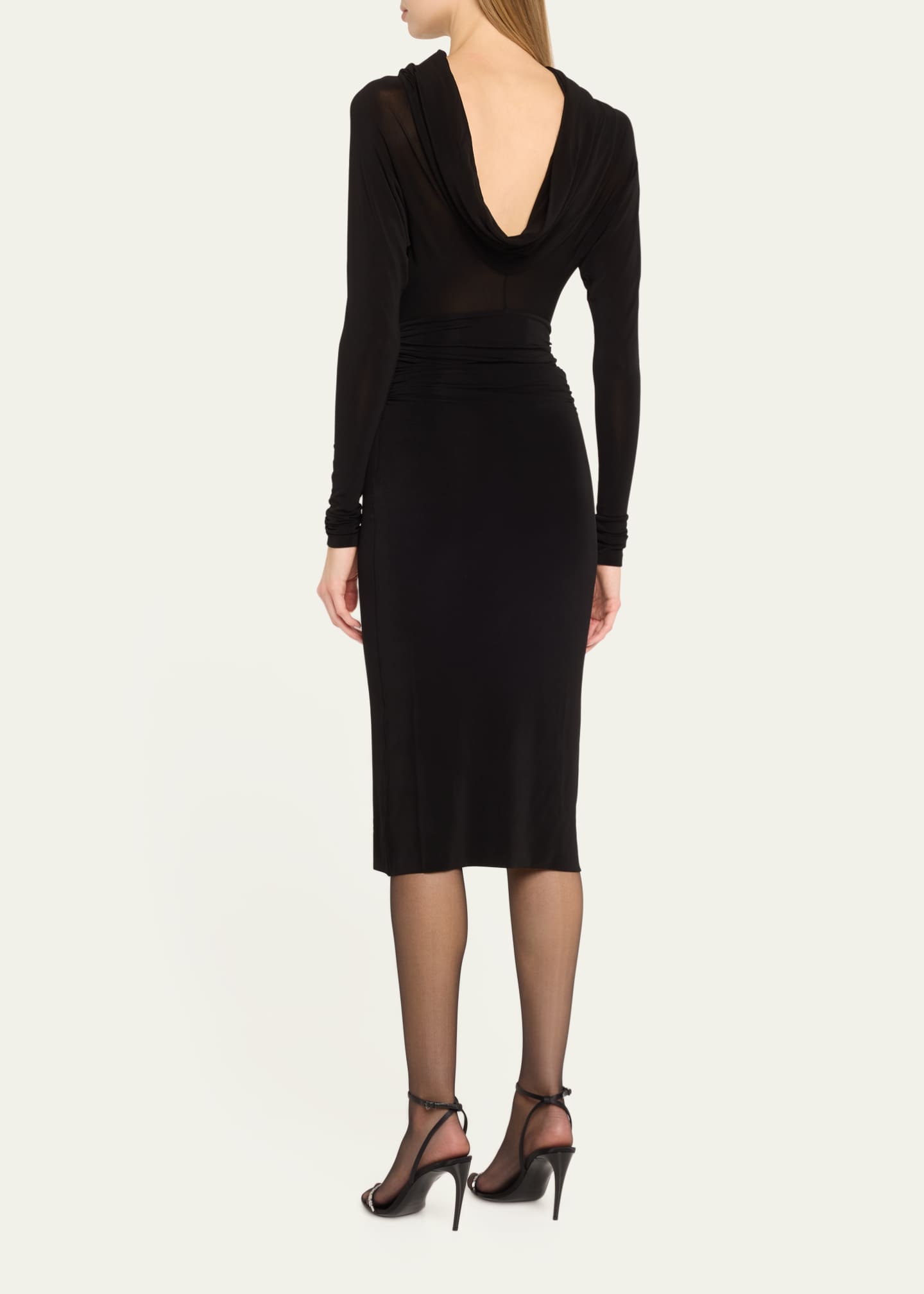 Saint Laurent Cowl-Neck Gathered Midi Dress - Bergdorf Goodman