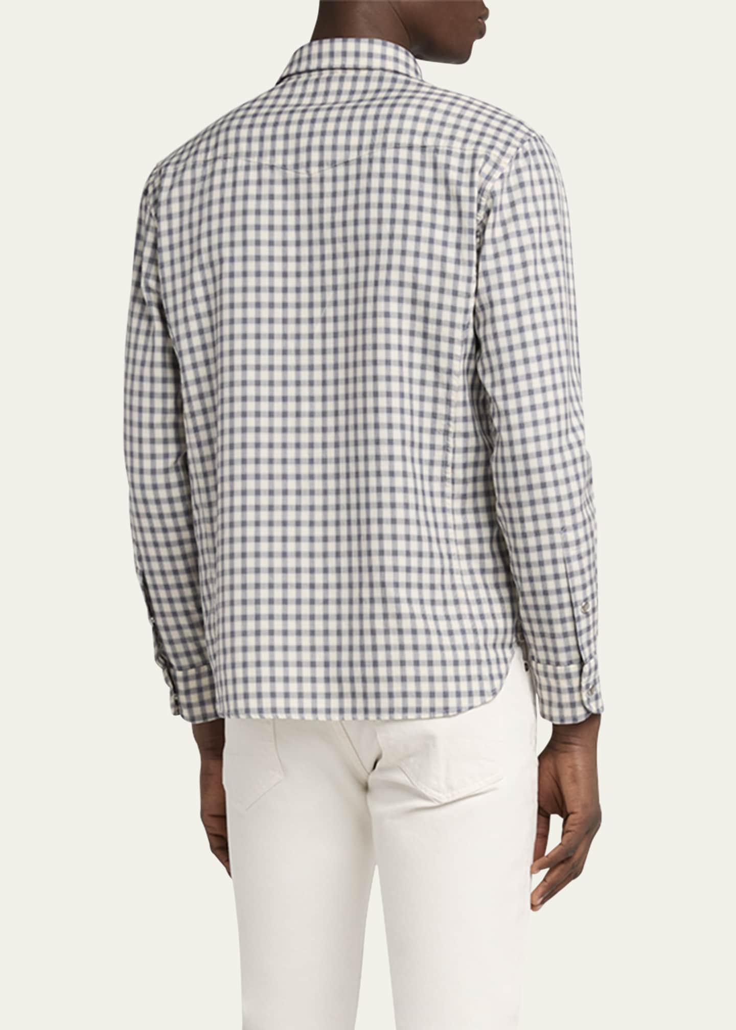 TOM FORD Men's Grid Check Snap-Front Western Shirt Image 3 of 5