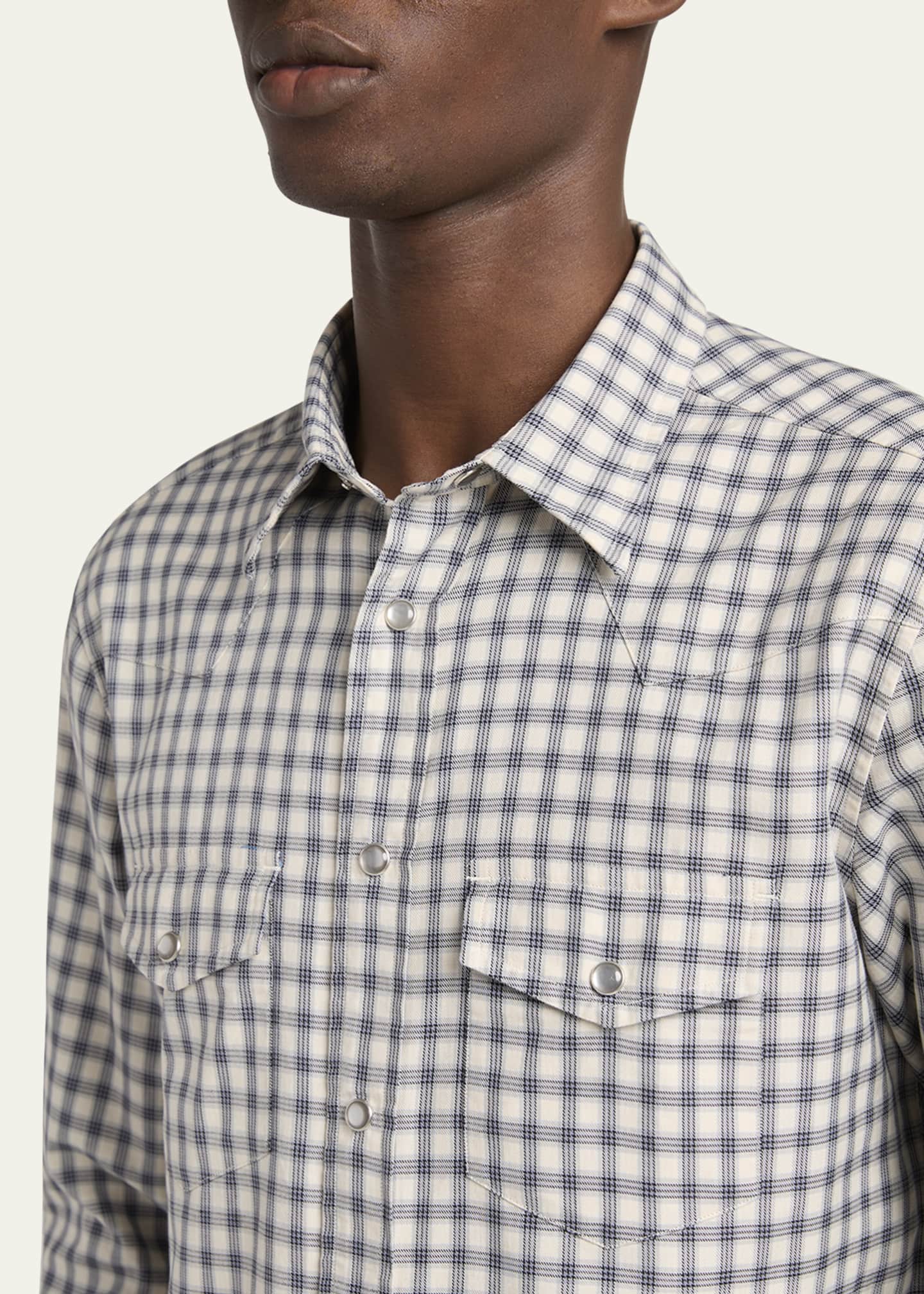 TOM FORD Men's Grid Check Snap-Front Western Shirt Image 5 of 5