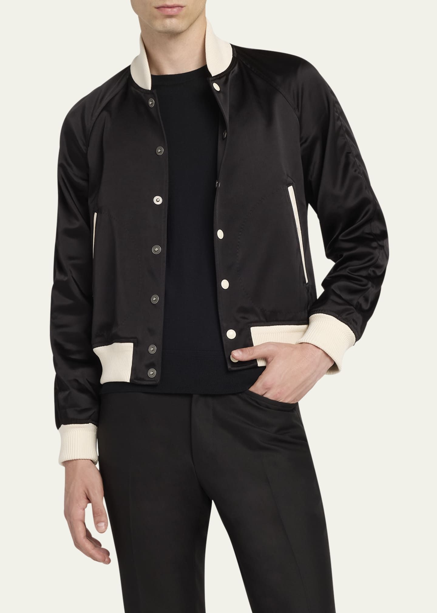 TOM FORD Men's Satin Snap-Front Bomber Jacket Image 5 of 5