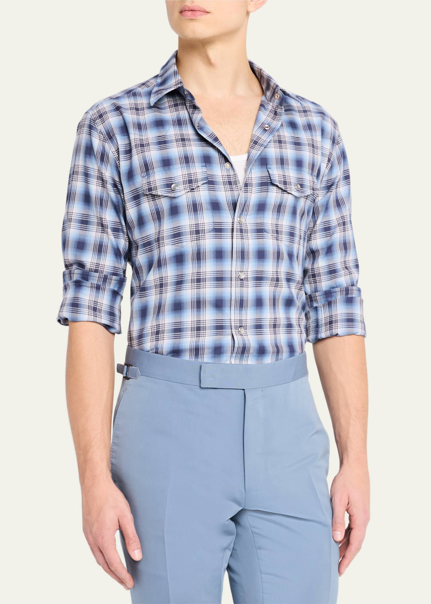 Men's Degrade Plaid Western Shirt - Thumbnail 4