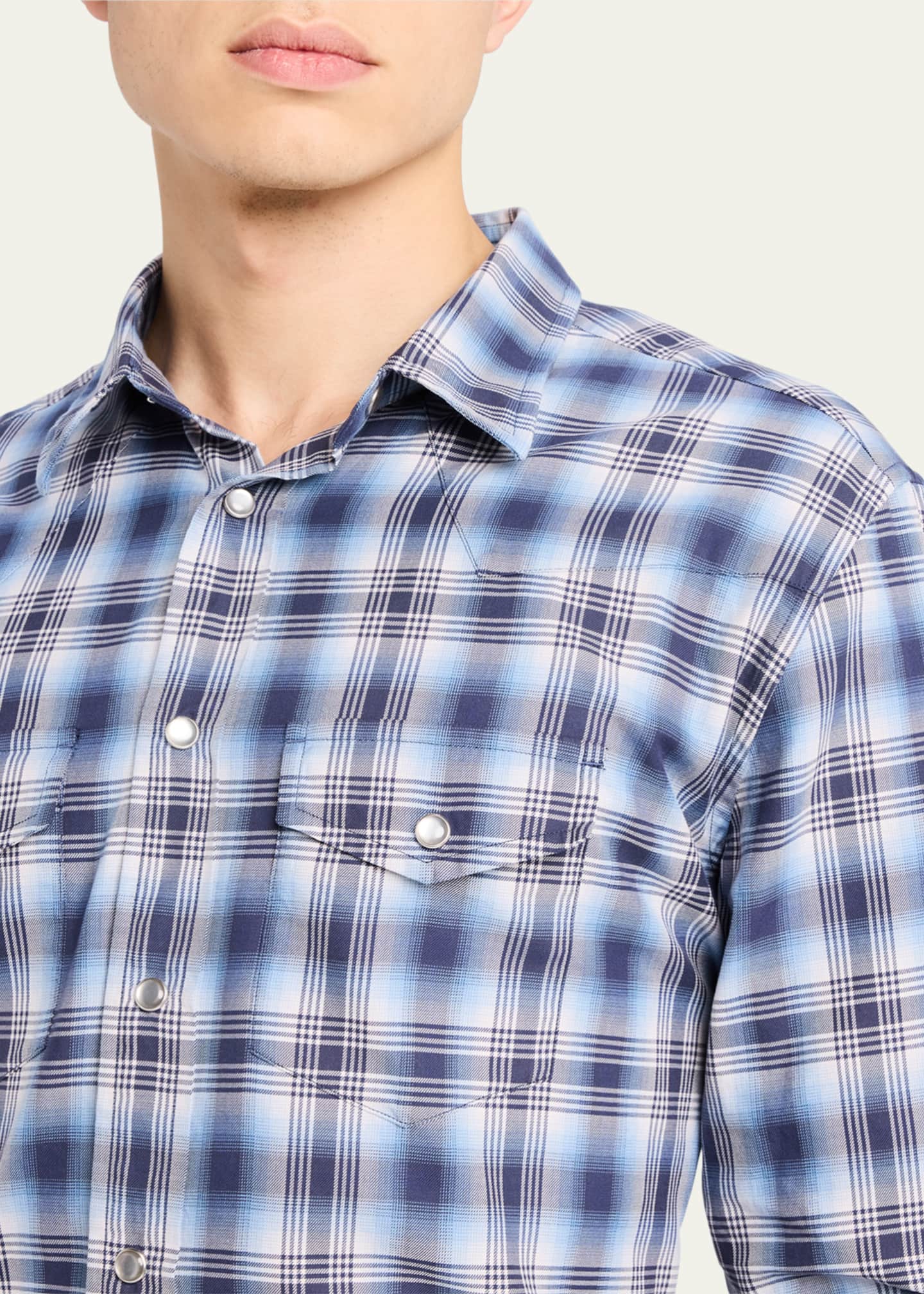 Men's Degrade Plaid Western Shirt - Thumbnail 5
