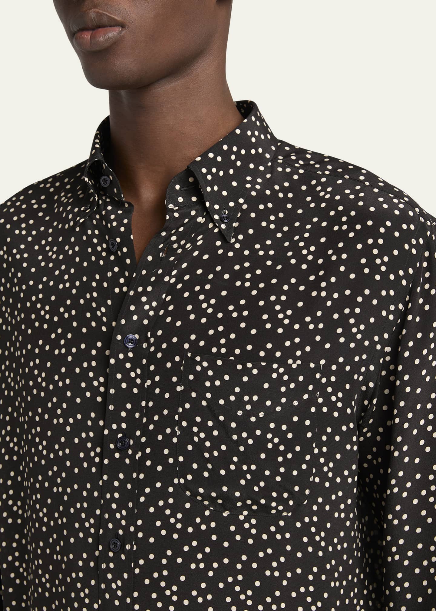 【関税込み】tom ford Polka dot shirt TOM FORD Men's Crepe de Chine Polka Dot Sport Shirt