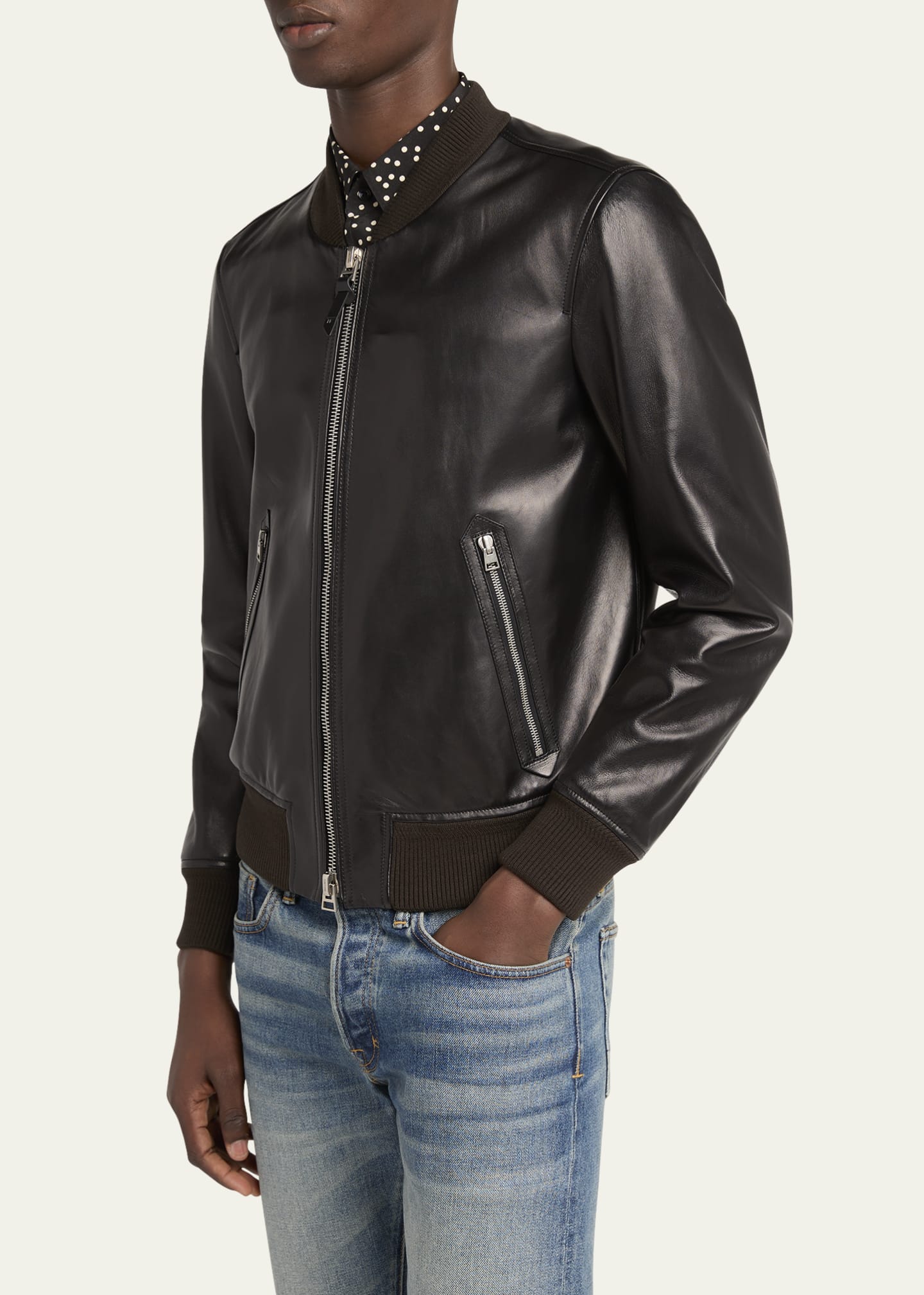 TOM FORD Zip-Up Nappa Leather Bomber Jacket Image 4 of 5