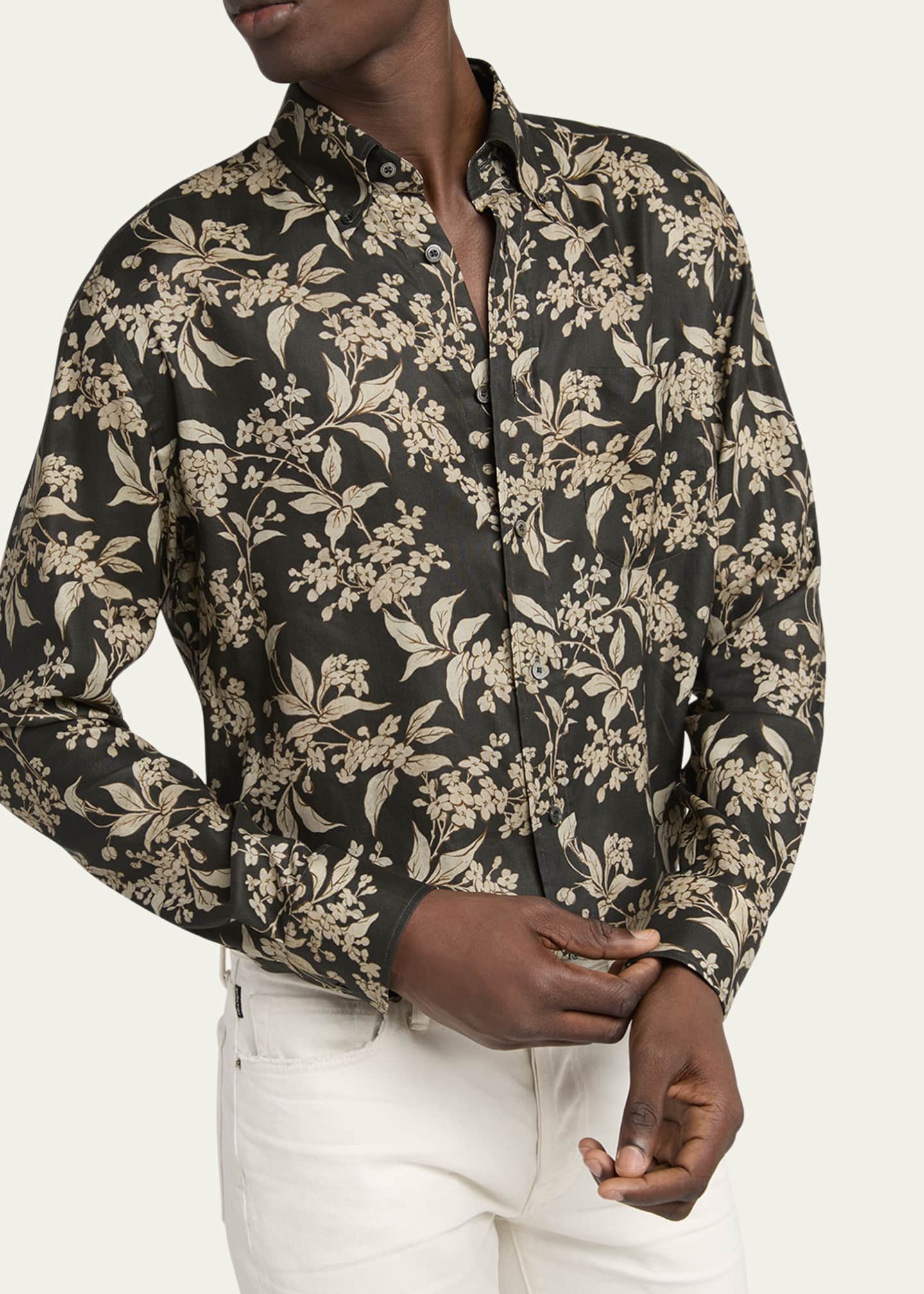 TOM FORD Men's Keith Lyocell Floral Sport Shirt Image 4 of 4