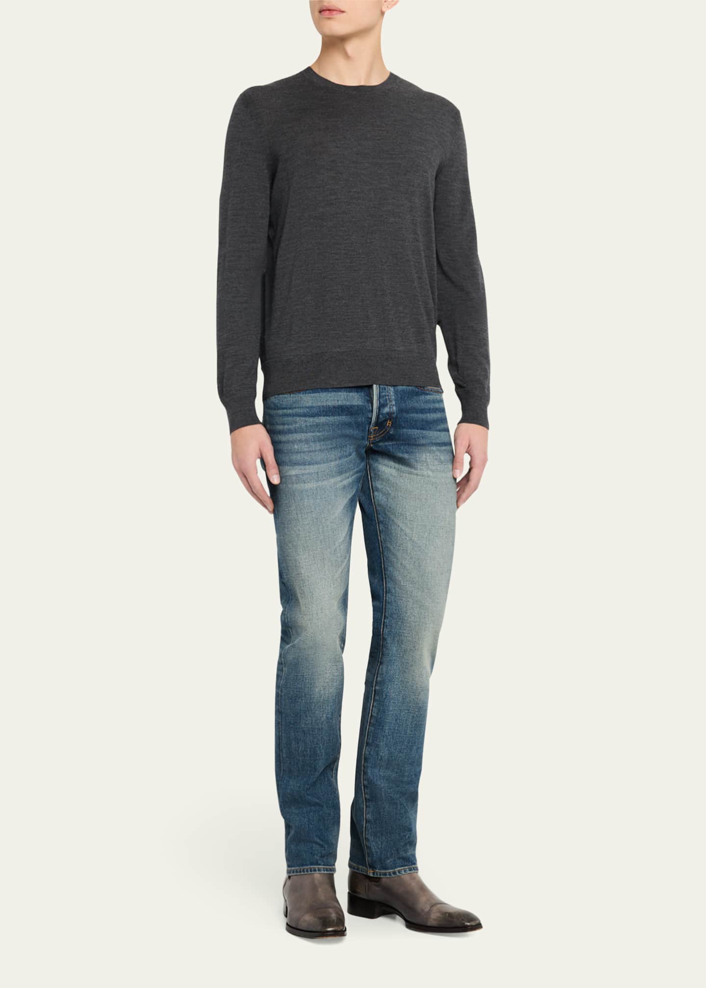 TOM FORD Men's Fine Gauge Wool Crewneck Sweater Image 2 of 5