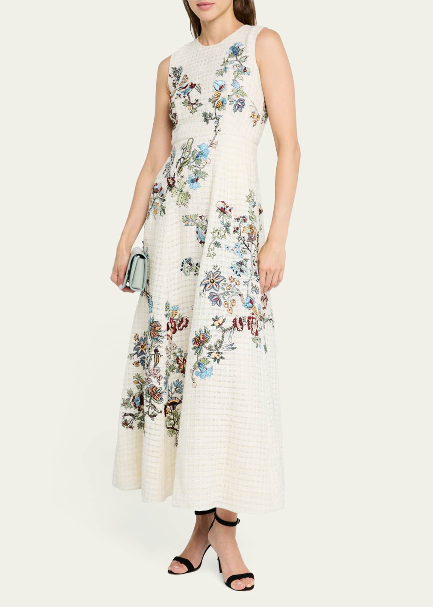 Adam Lippes Eloise Embroidered Basketweave Tweed Maxi Dress Image 2 of 5