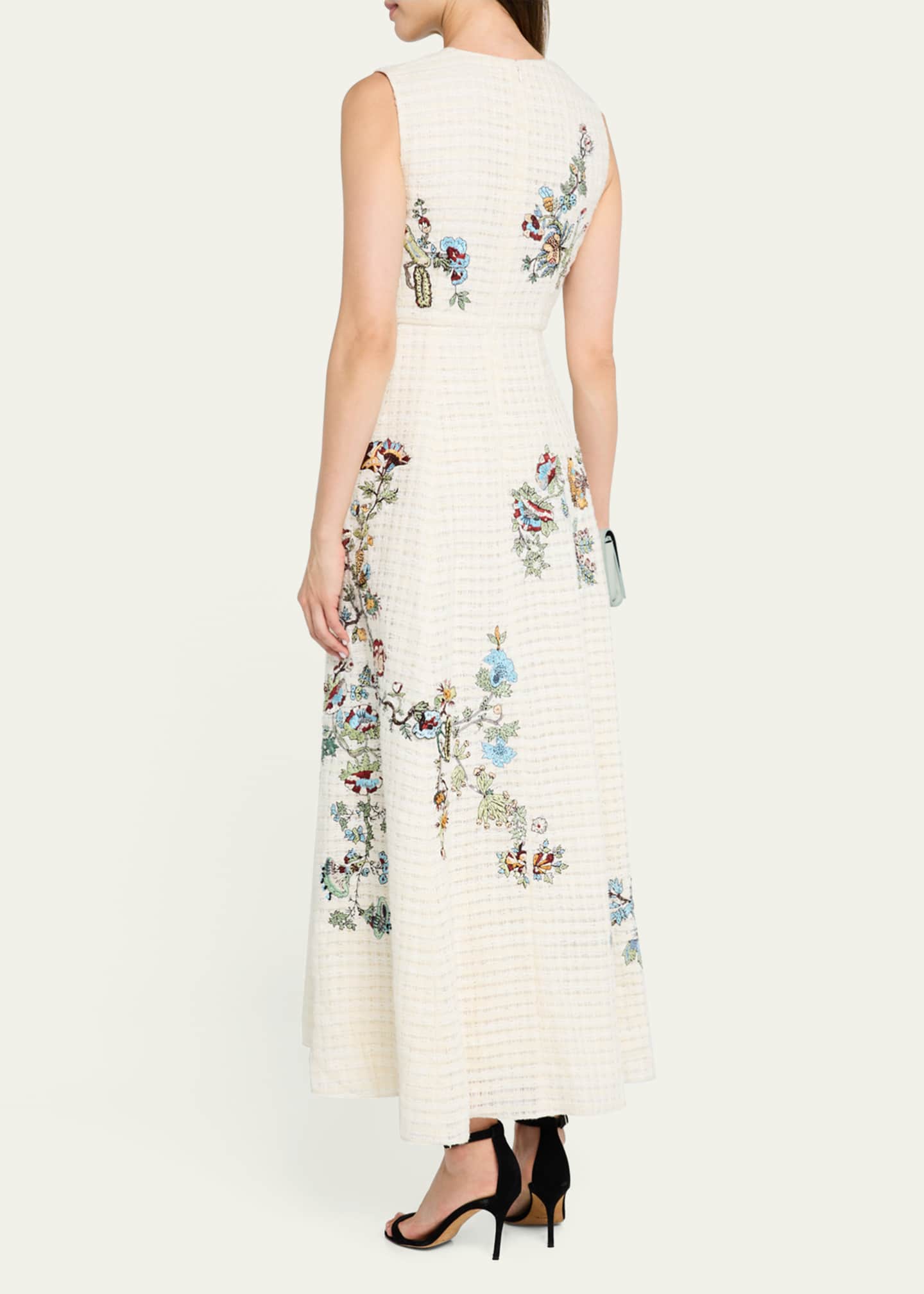 Adam Lippes Eloise Embroidered Basketweave Tweed Maxi Dress Image 3 of 5