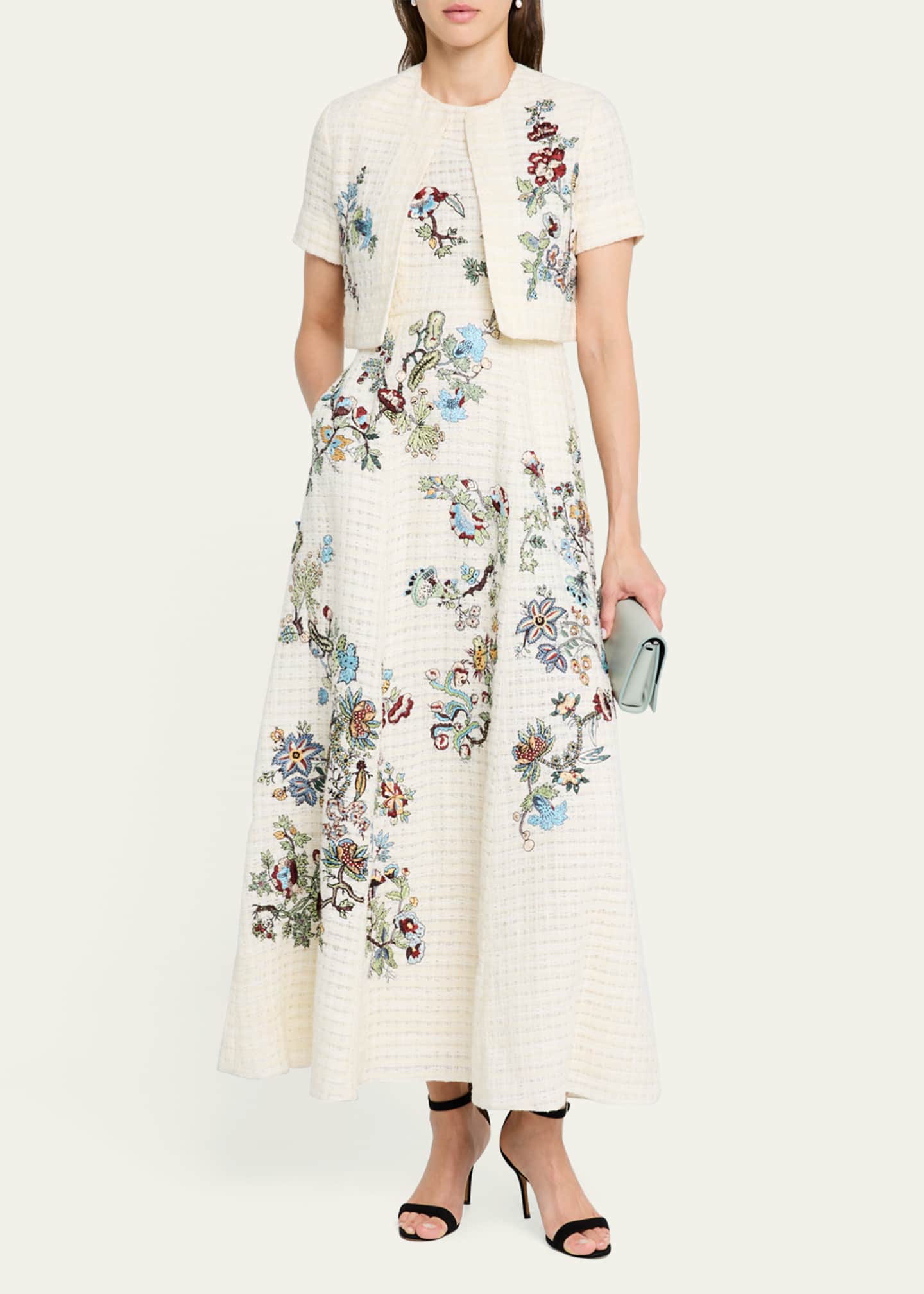 Adam Lippes Eloise Embroidered Basketweave Tweed Maxi Dress Image 4 of 5