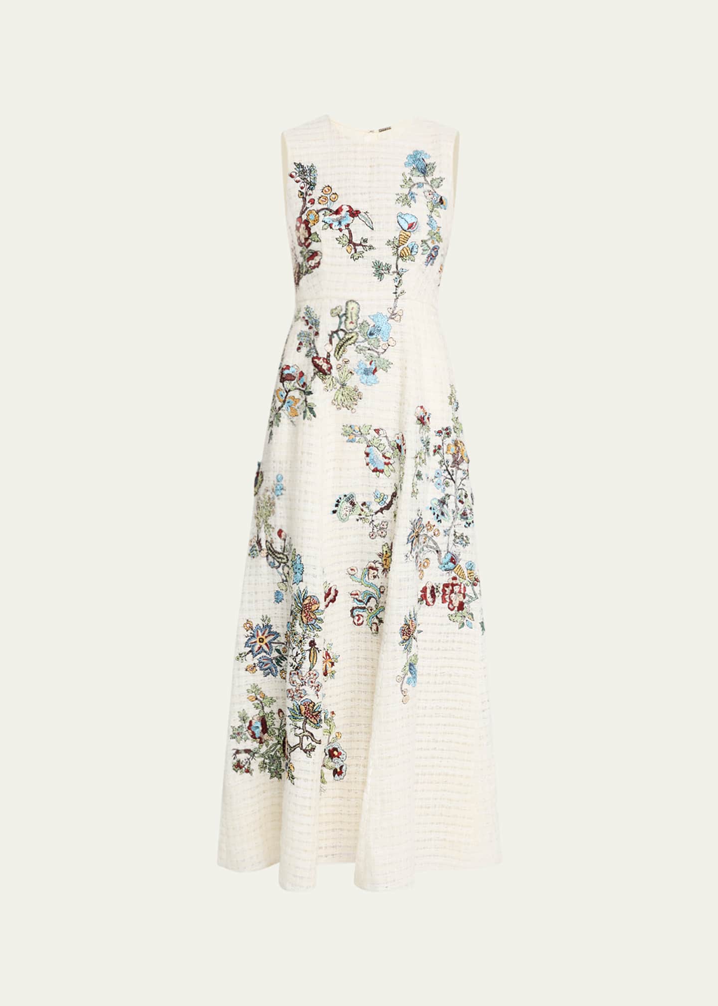 Adam Lippes Eloise Embroidered Basketweave Tweed Maxi Dress Image 1 of 5