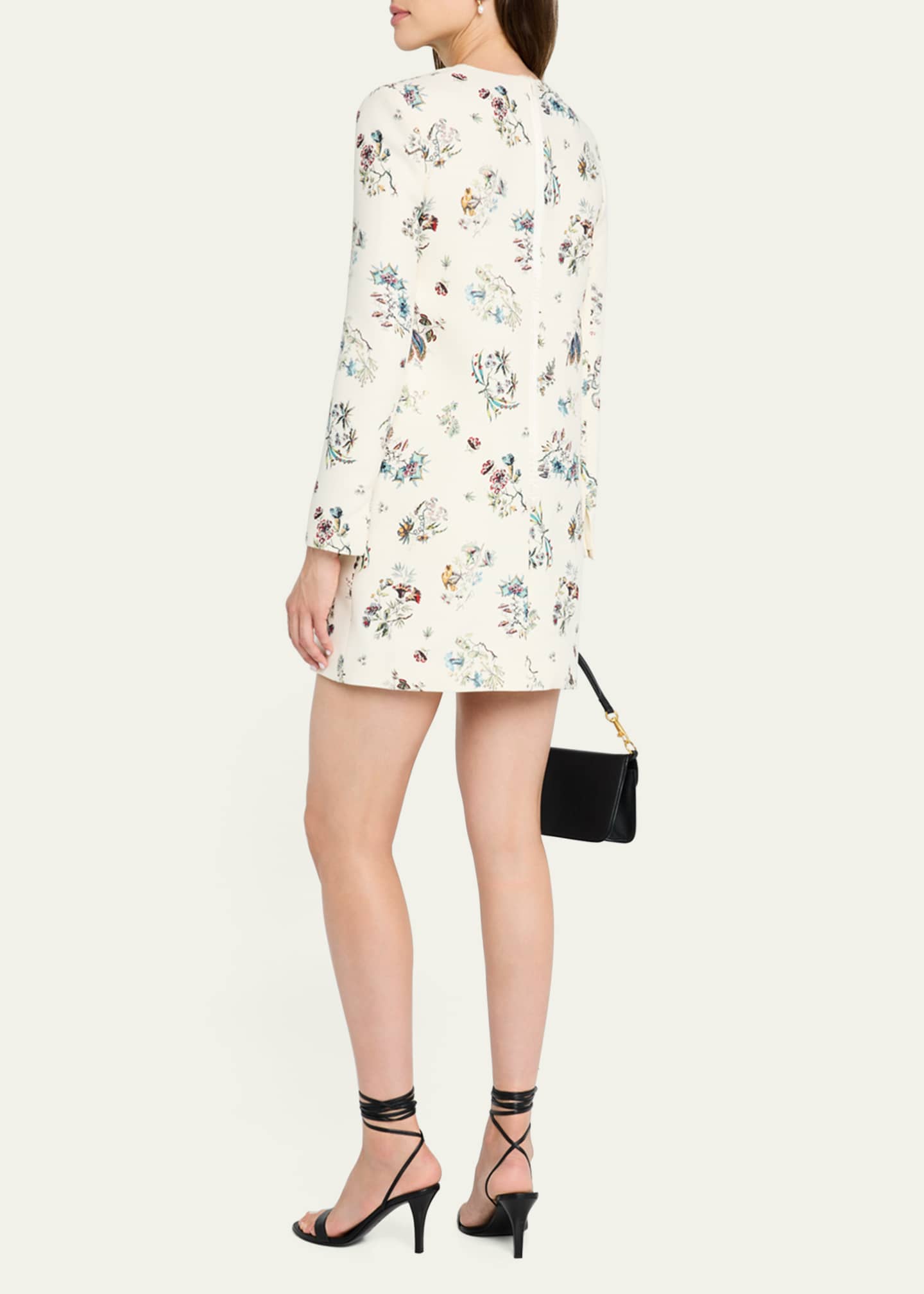 Adam Lippes Floral-Print Long-Sleeve Silk Wool Mini Dress Image 3 of 5