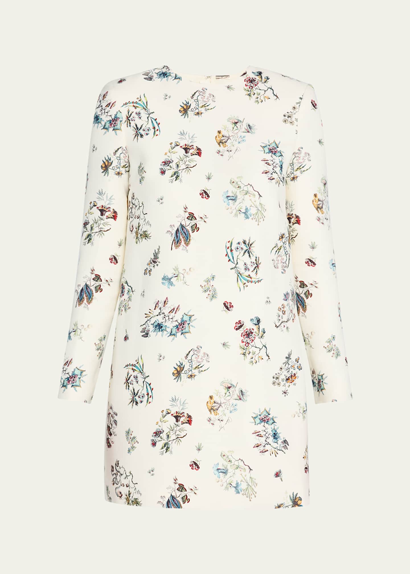 Adam Lippes Floral-Print Long-Sleeve Silk Wool Mini Dress Image 1 of 5