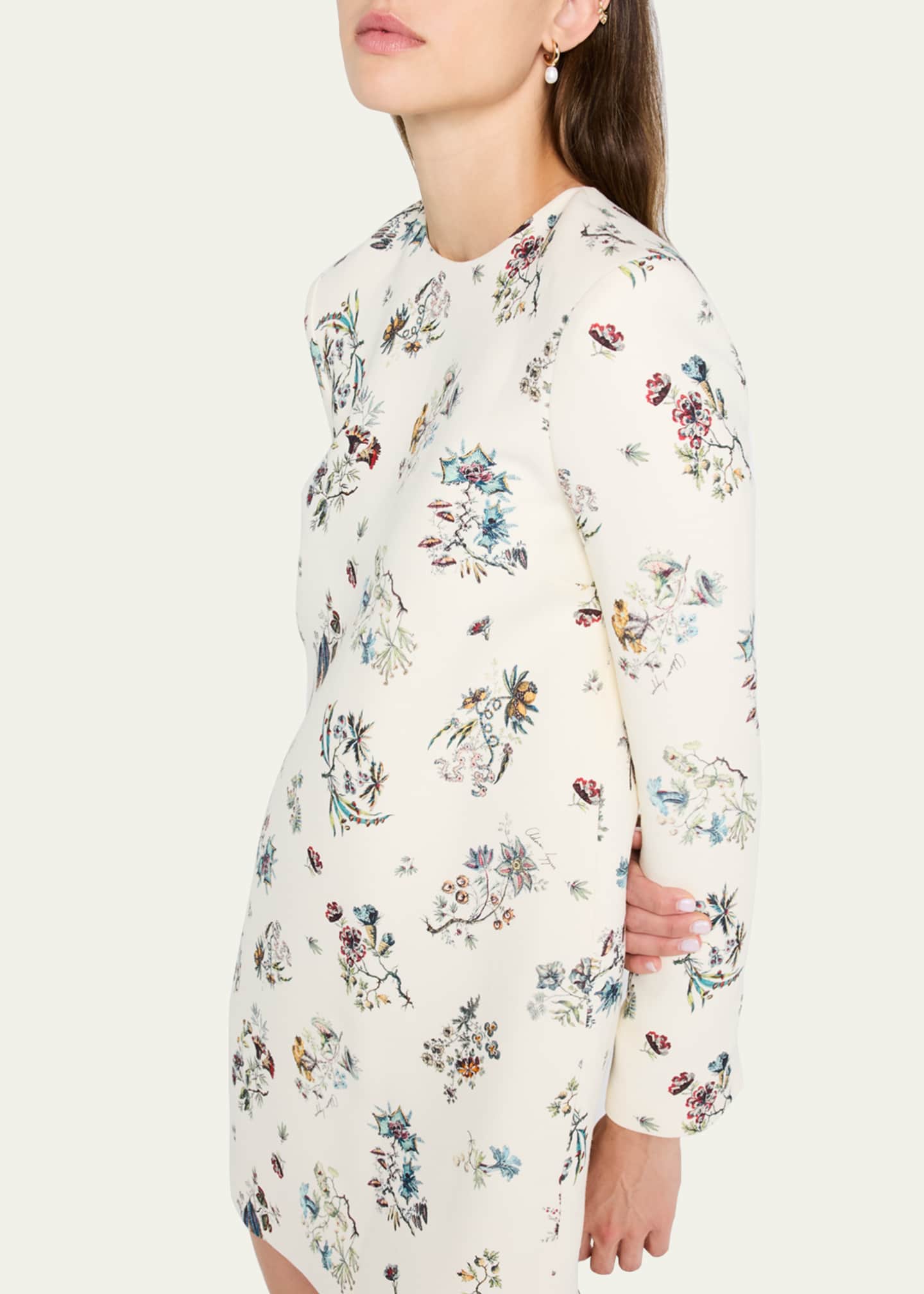 Adam Lippes Floral-Print Long-Sleeve Silk Wool Mini Dress Image 5 of 5