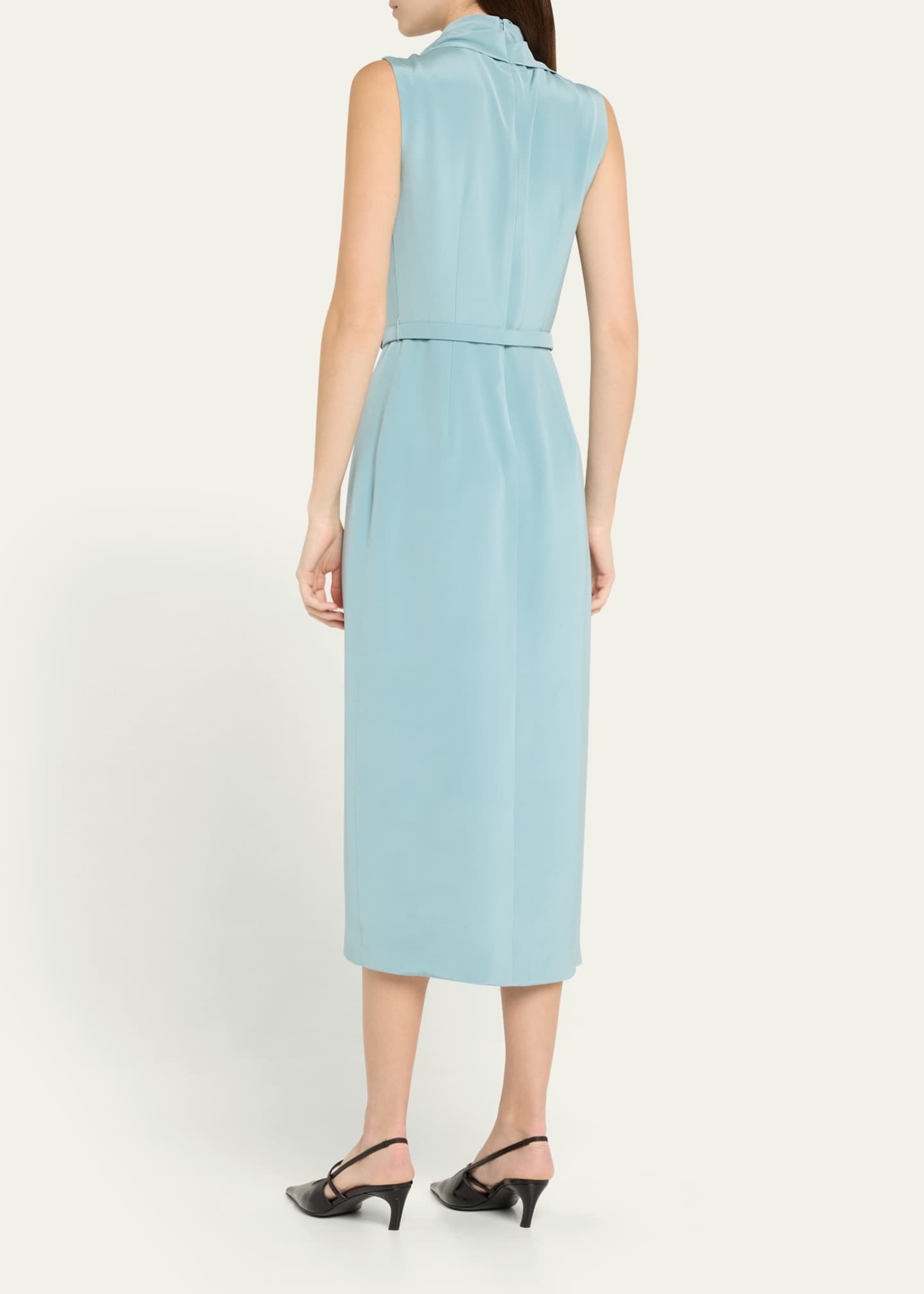 Adam Lippes Scarf Drape Silk Crepe Midi Dress With Belt Image 3 of 5