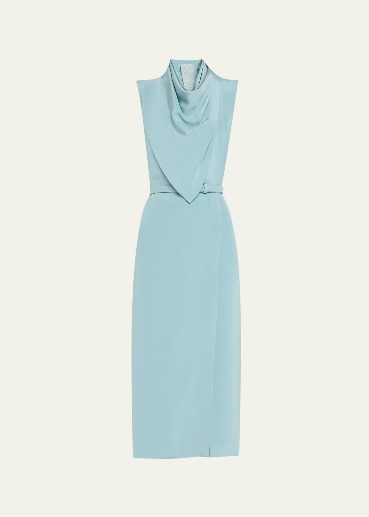 Adam Lippes Scarf Drape Silk Crepe Midi Dress With Belt Image 1 of 5