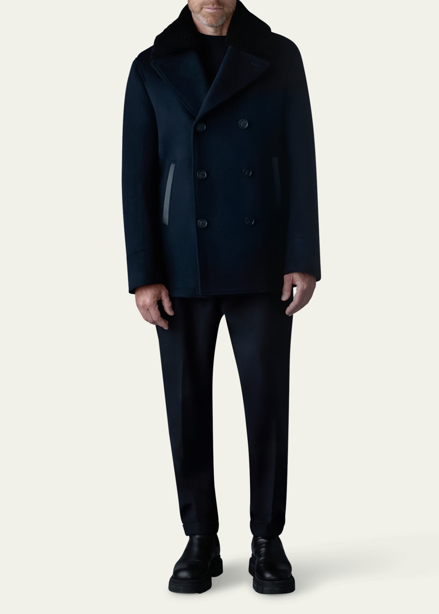 Mackage Men's Cole Wool Peacoat with Shearling Collar - Bergdorf