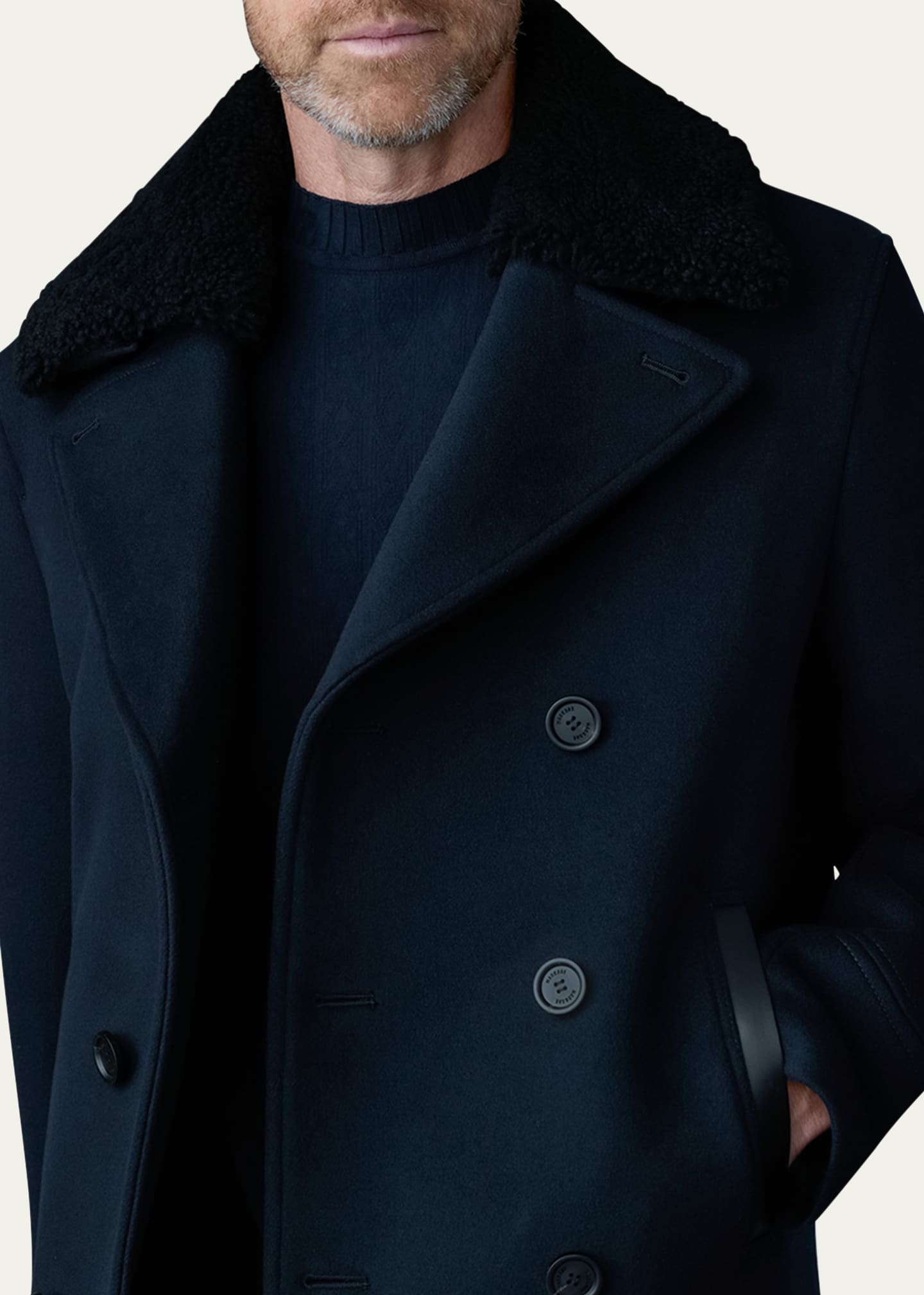 Mackage Men's Cole Wool Peacoat with Shearling Collar - Bergdorf