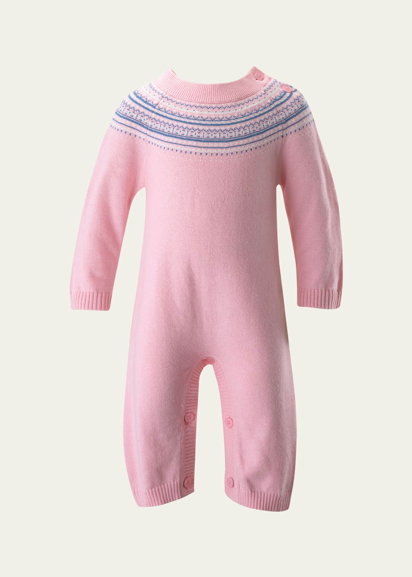 Rachel Riley Girl's Fairisle-Trim Knit Playsuit, Size 3M-24M Image 1 of 2