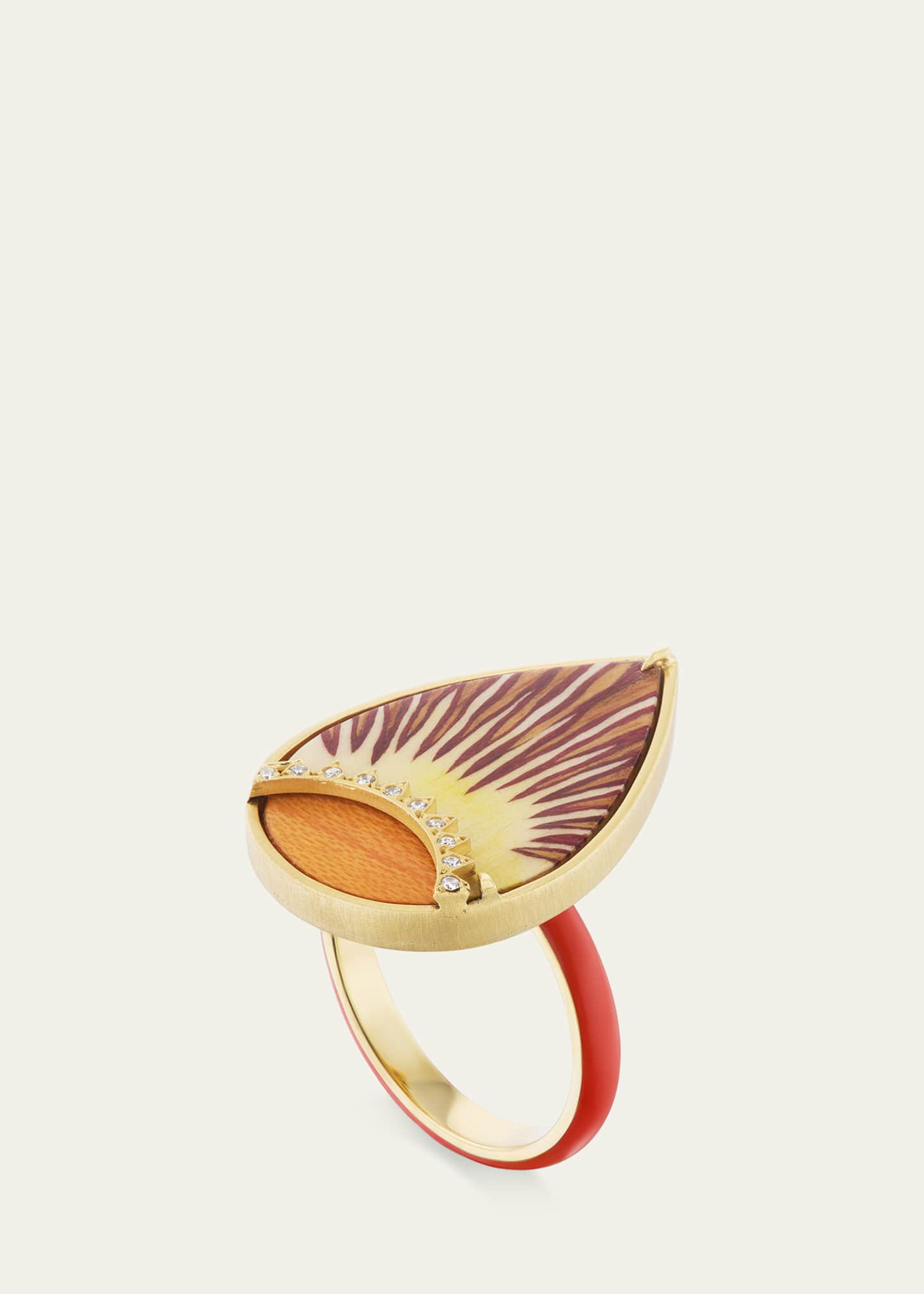 Silvia Furmanovich 18K Yellow Gold Marquetry Teardrop Sunset Ring with Diamonds Image 2 of 2