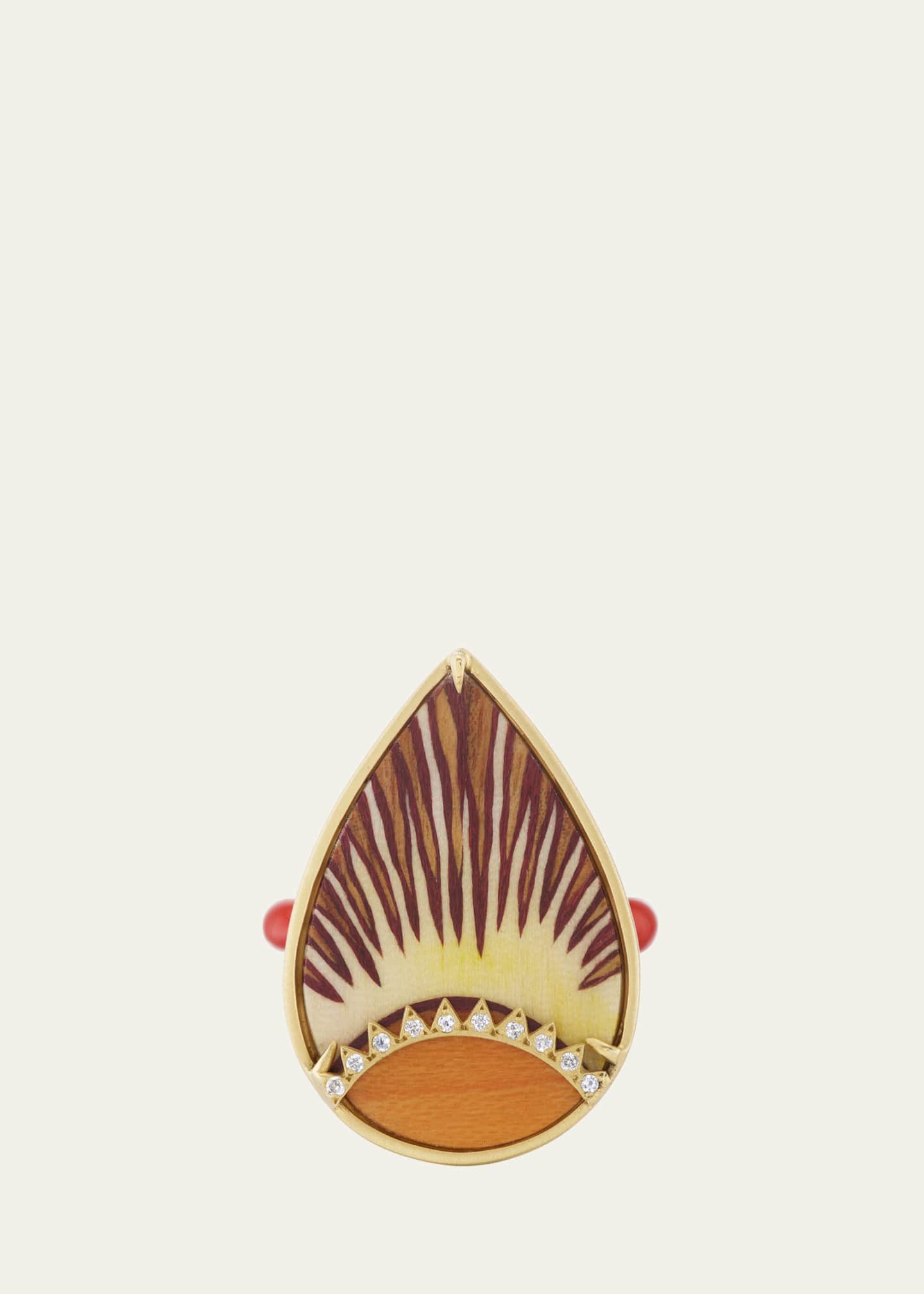 Silvia Furmanovich 18K Yellow Gold Marquetry Teardrop Sunset Ring with Diamonds Image 1 of 2