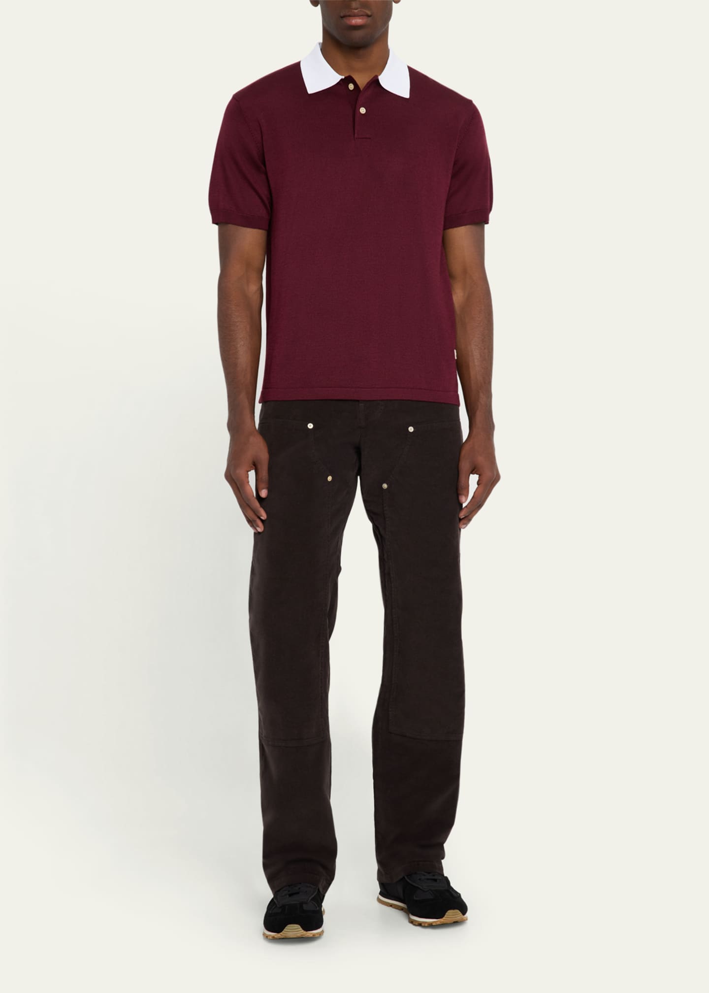 Wales Bonner Men's Contrast-Collar Knit Polo Shirt Image 2 of 5