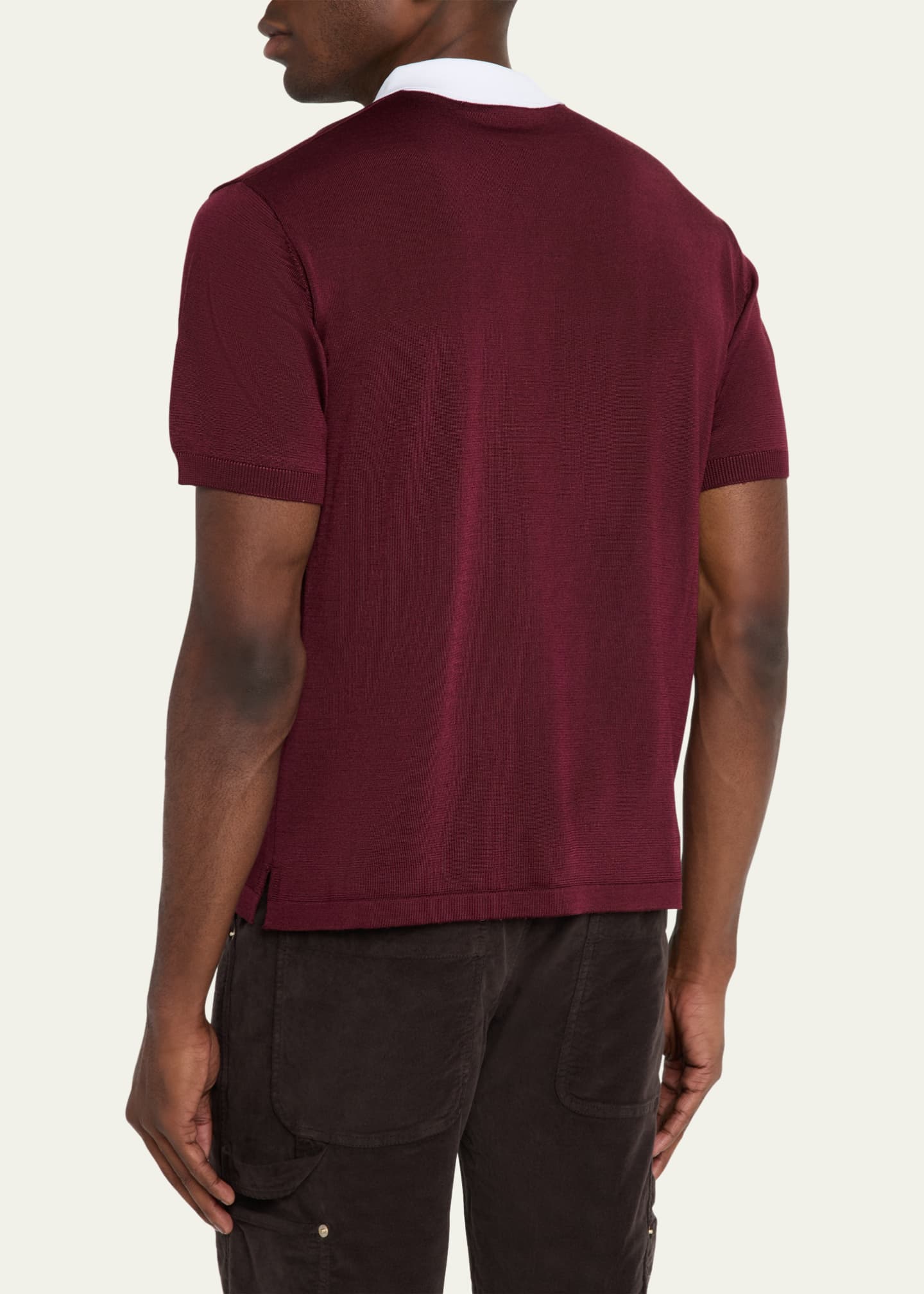 Wales Bonner Men's Contrast-Collar Knit Polo Shirt Image 3 of 5