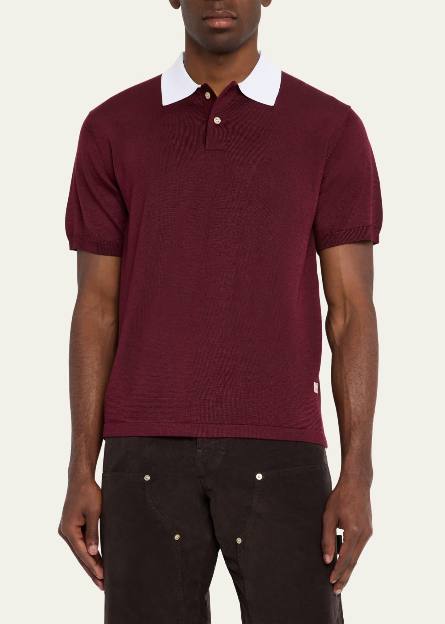 Wales Bonner Men's Contrast-Collar Knit Polo Shirt Image 4 of 5