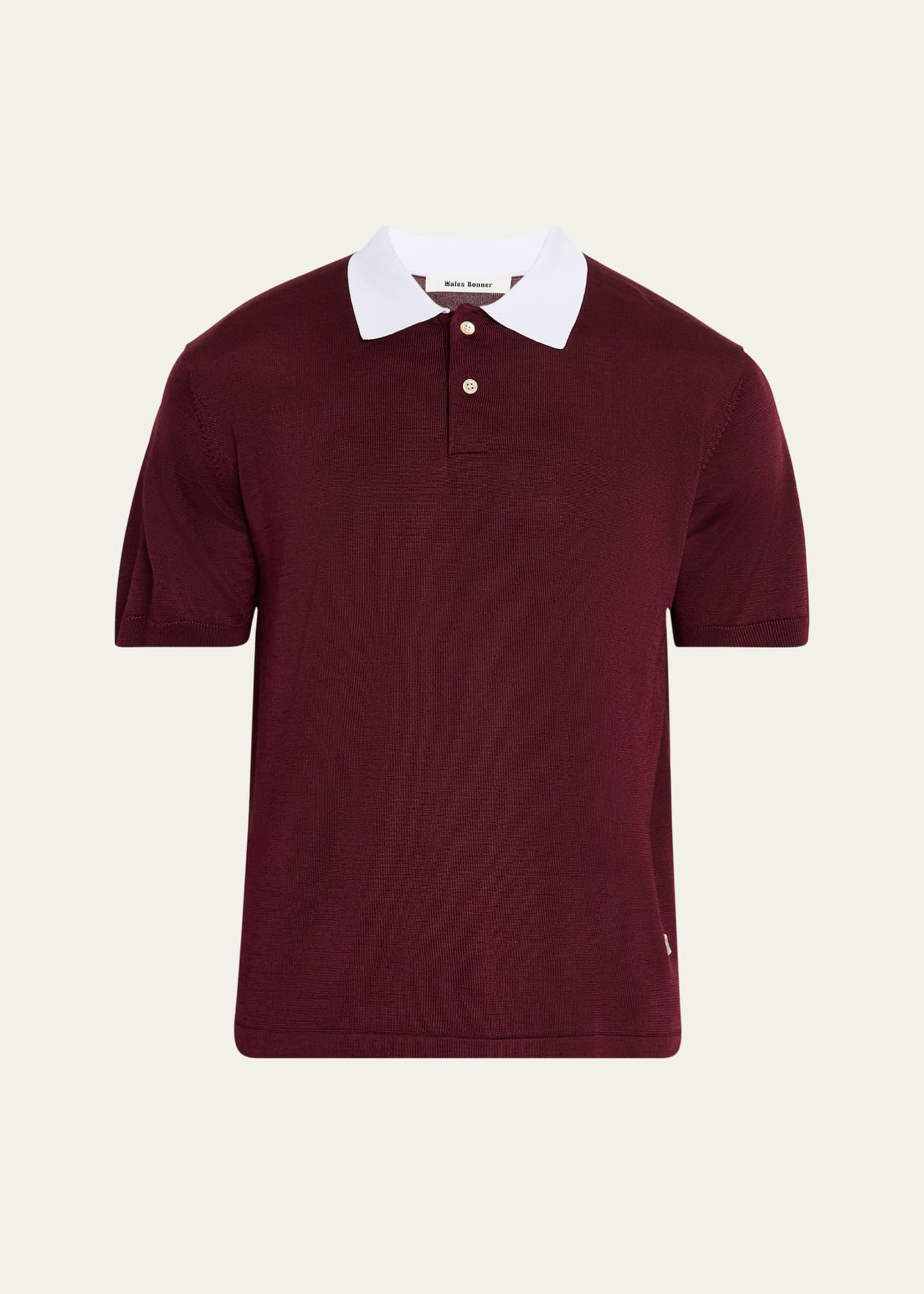 Wales Bonner Men's Contrast-Collar Knit Polo Shirt Image 1 of 5