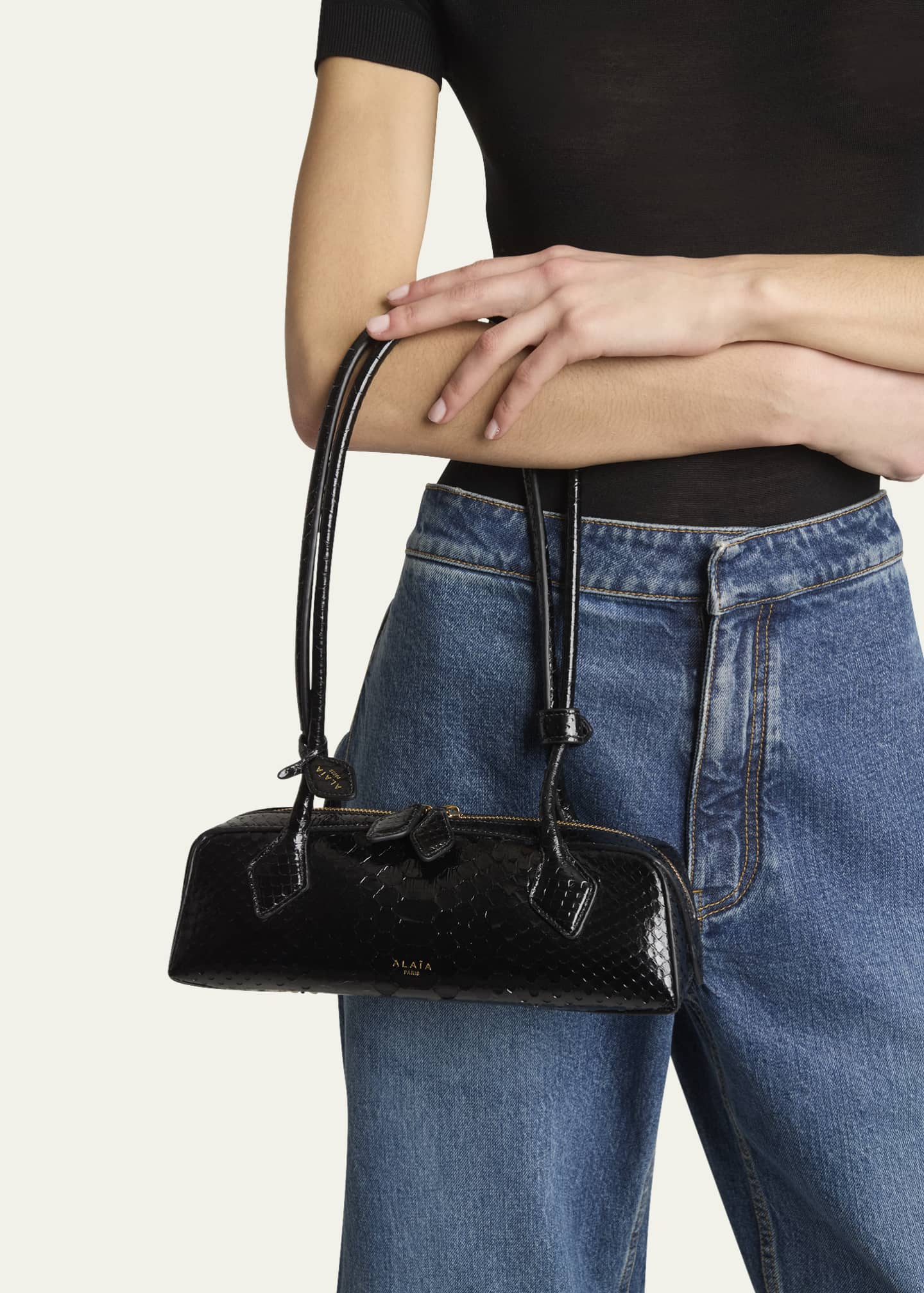 ALAIA Le Teckel Small Lizard Shoulder Bag - Bergdorf Goodman