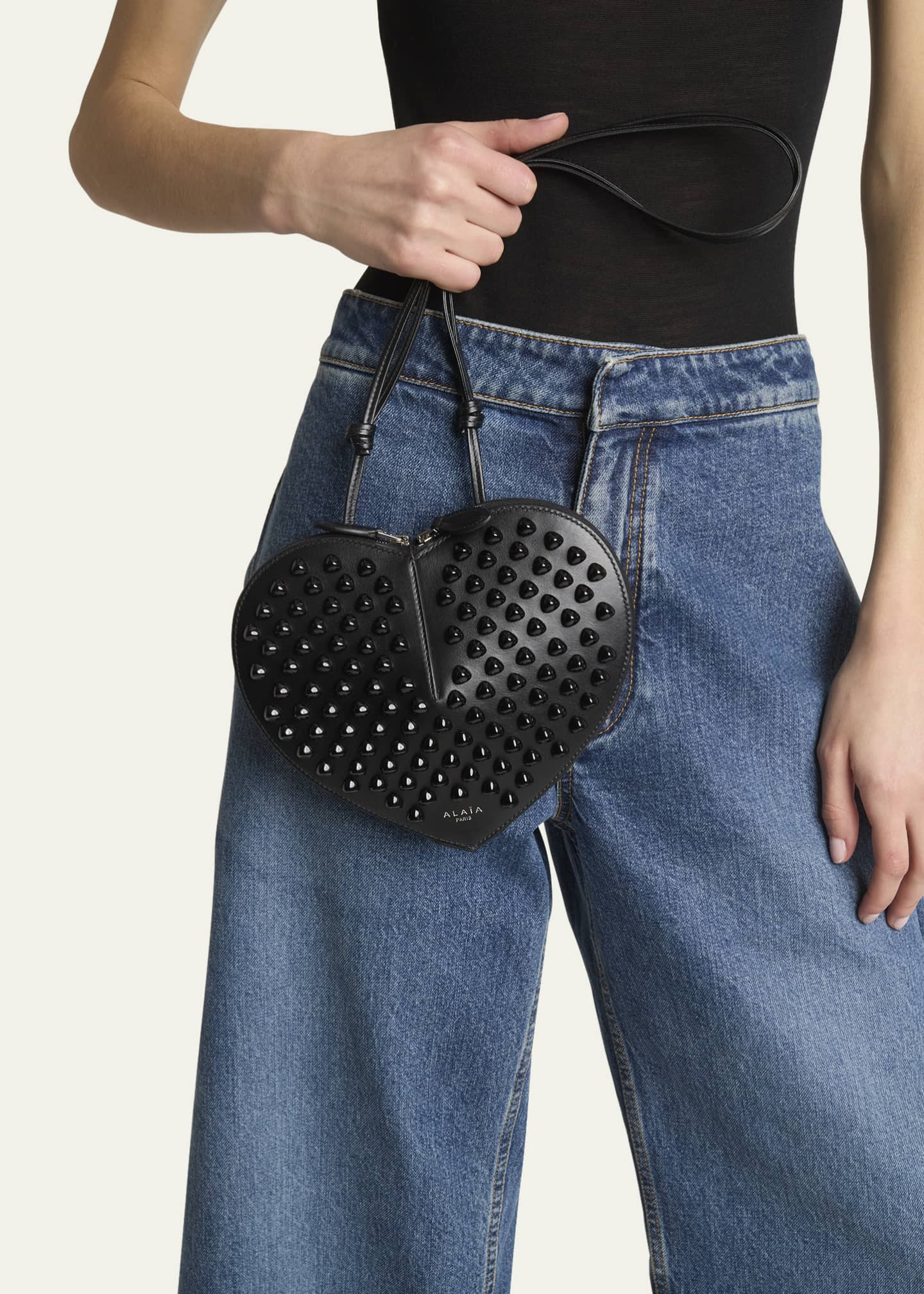 ALAIA Le Coeur Studded Shoulder Bag in Calf Leather Image 2 of 5