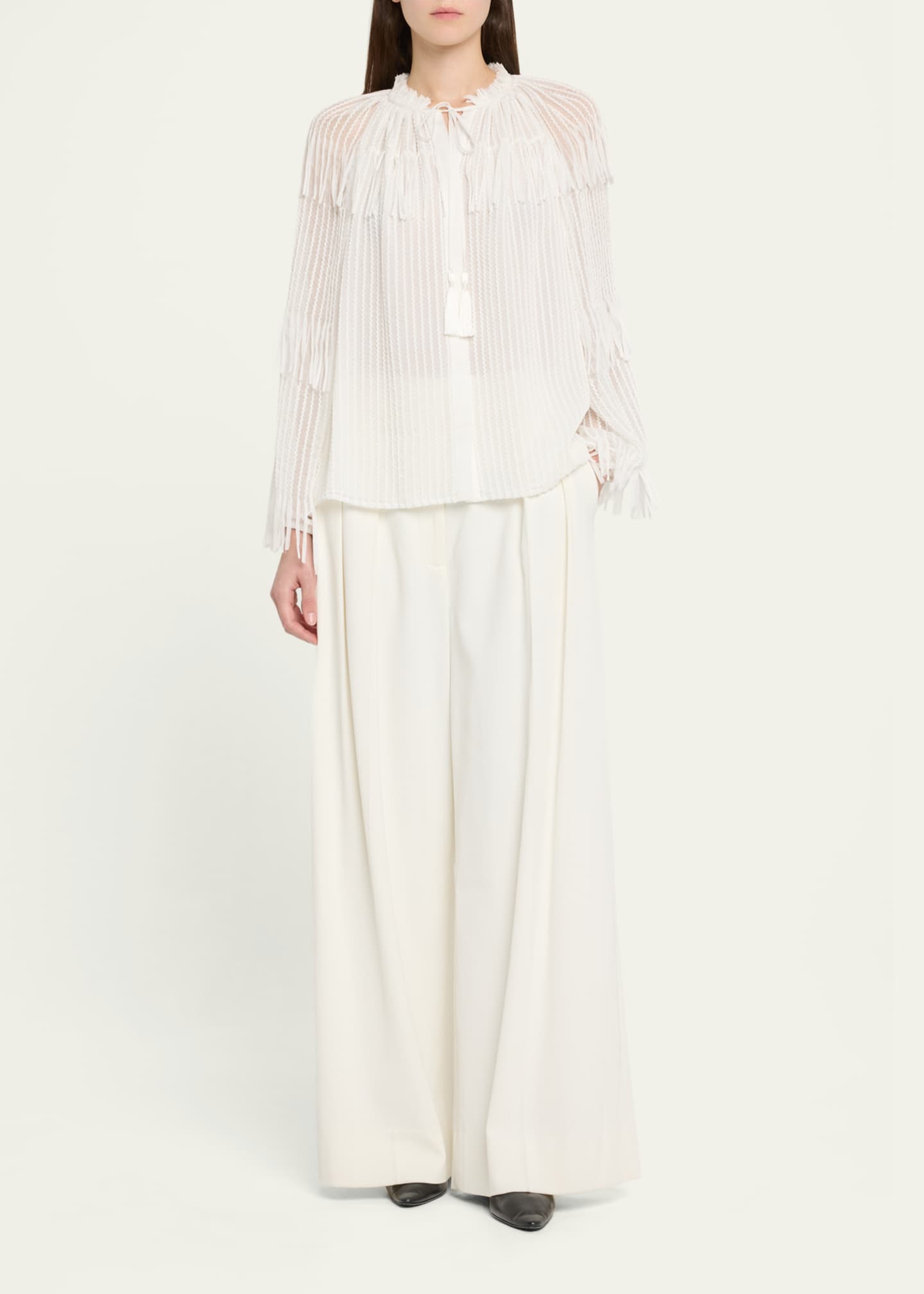 Kobi Halperin Poppi Tie-Neck Fringe Chiffon Blouse