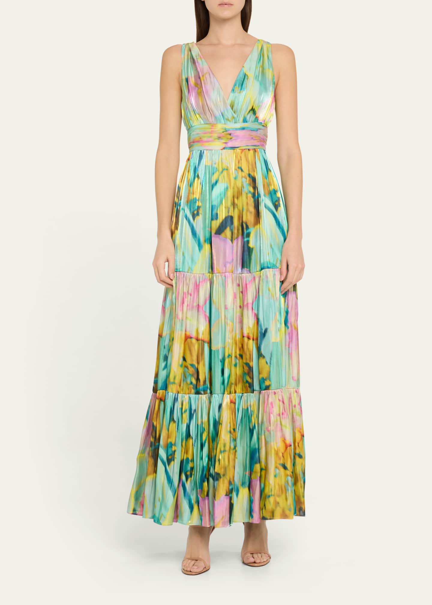 Kobi Halperin Britt Tiered Metallic Satin Maxi Dress Image 2 of 5
