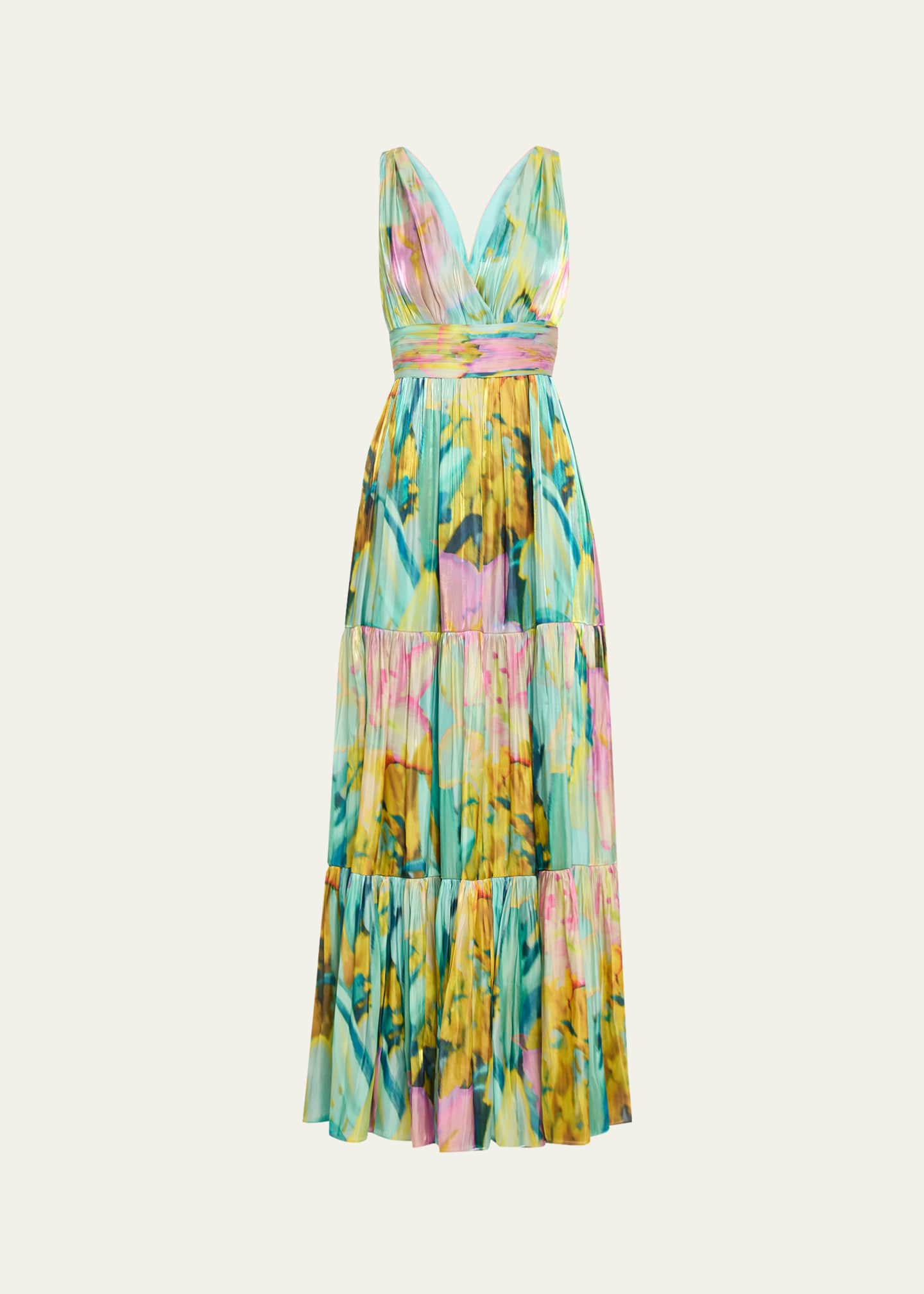 Kobi Halperin Britt Tiered Metallic Satin Maxi Dress Image 1 of 5