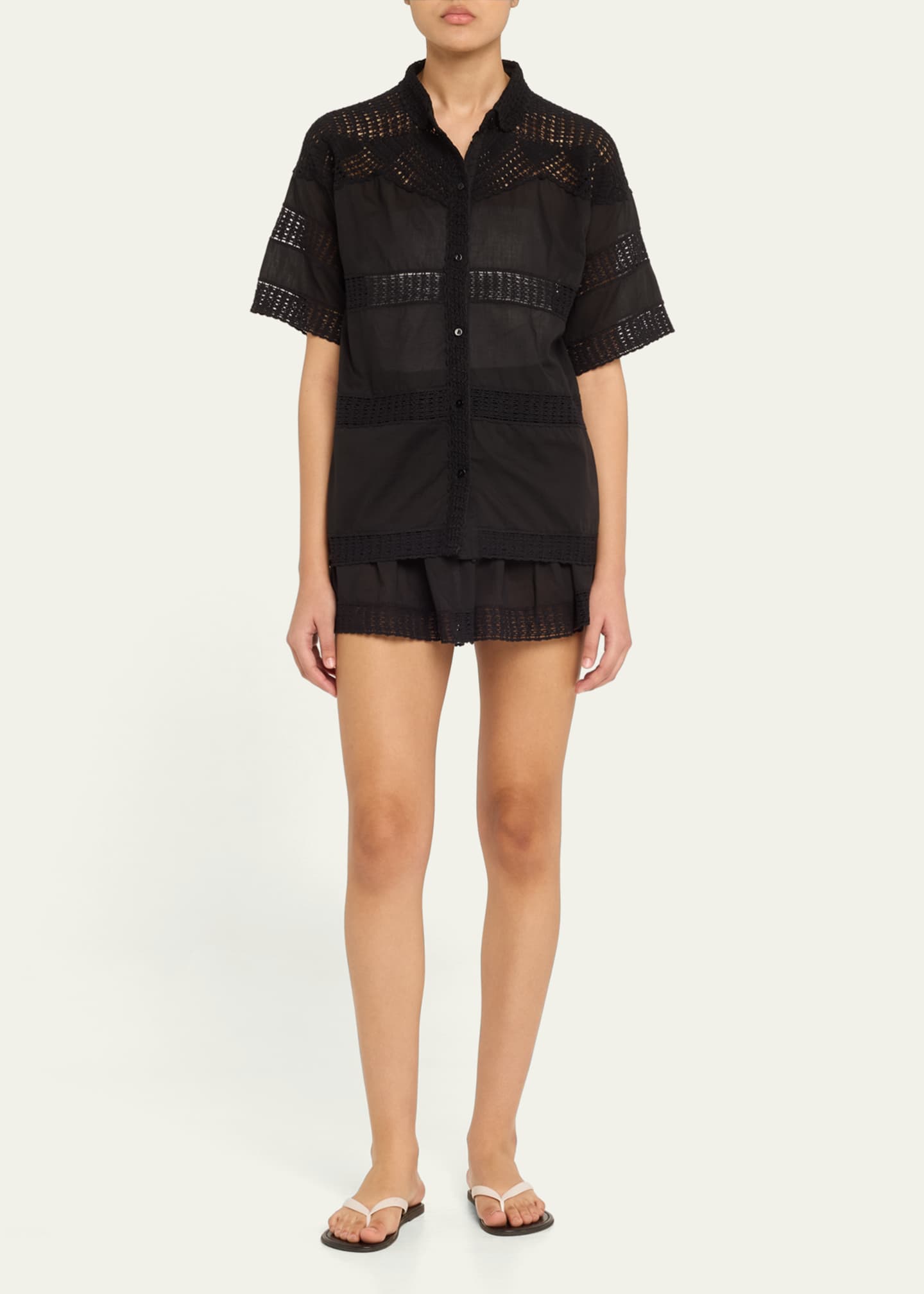 Ulla Johnson Amal Crochet Button-Front Shirt Image 2 of 5