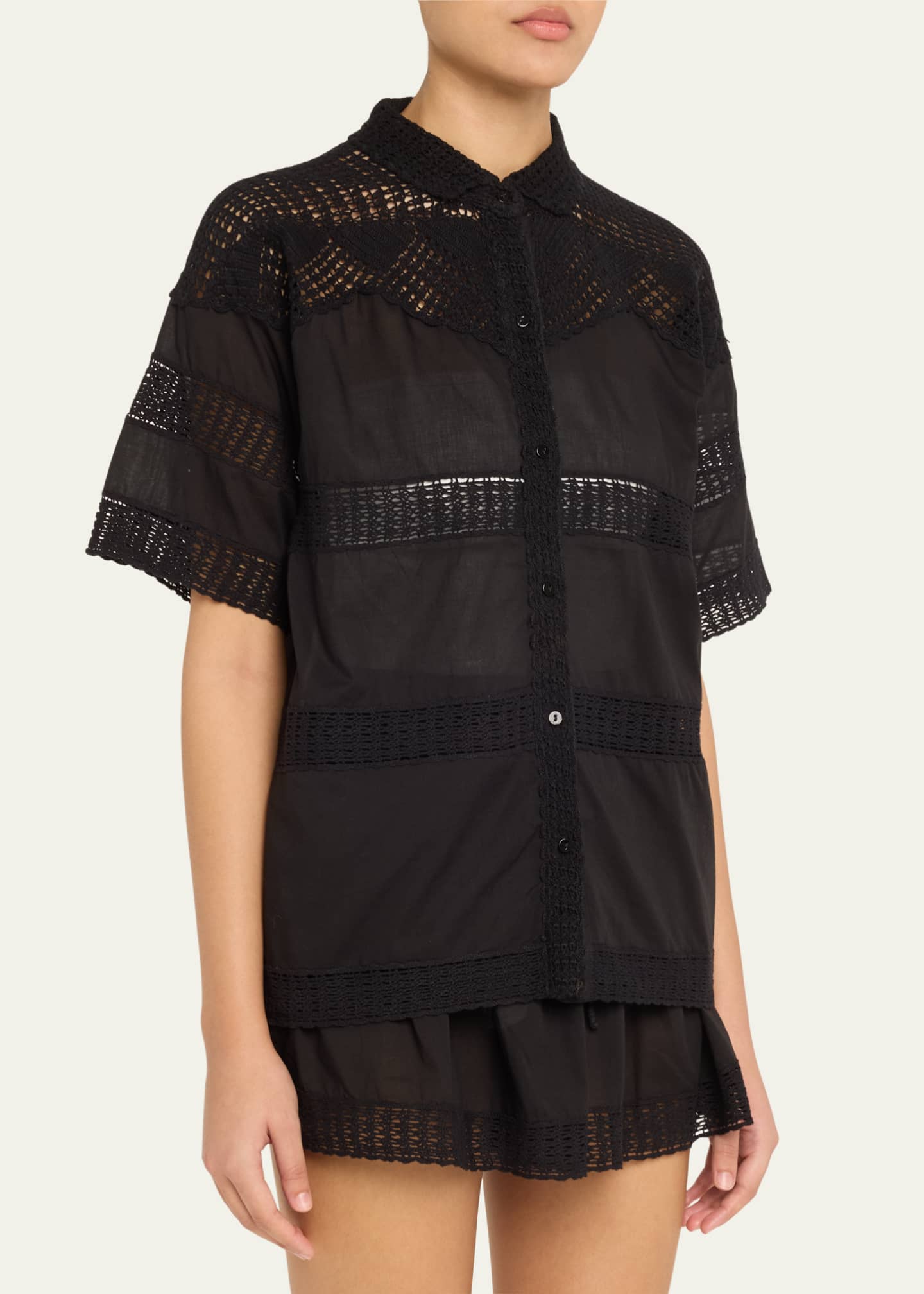 Ulla Johnson Amal Crochet Button-Front Shirt Image 4 of 5